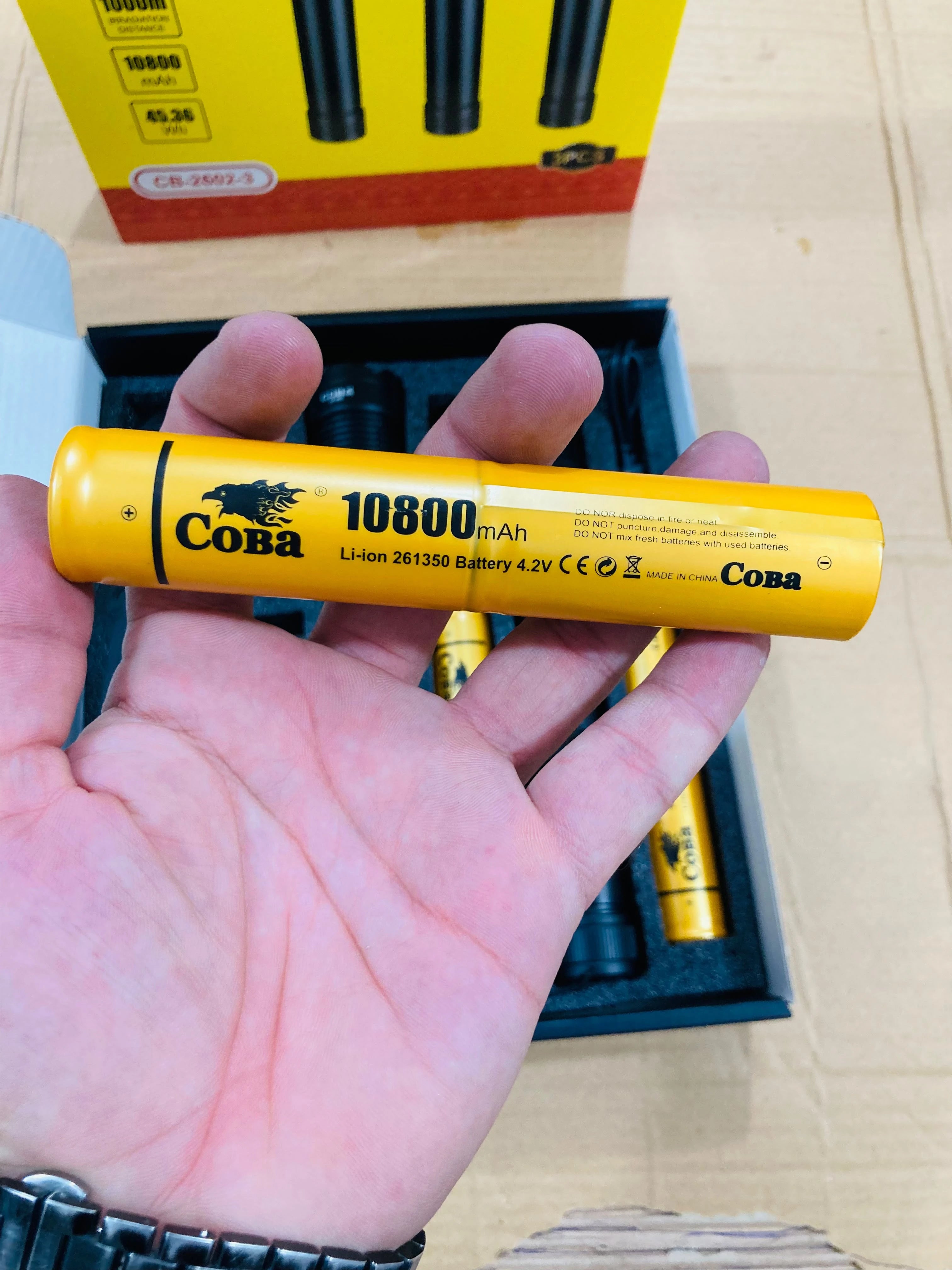 COBA Rechargeable Long Range Tactical Flashlight Set 60W LED High Power Flashlights with Digital Display Telescopic Zoom & 10800mAh Batteries CB-2602-3