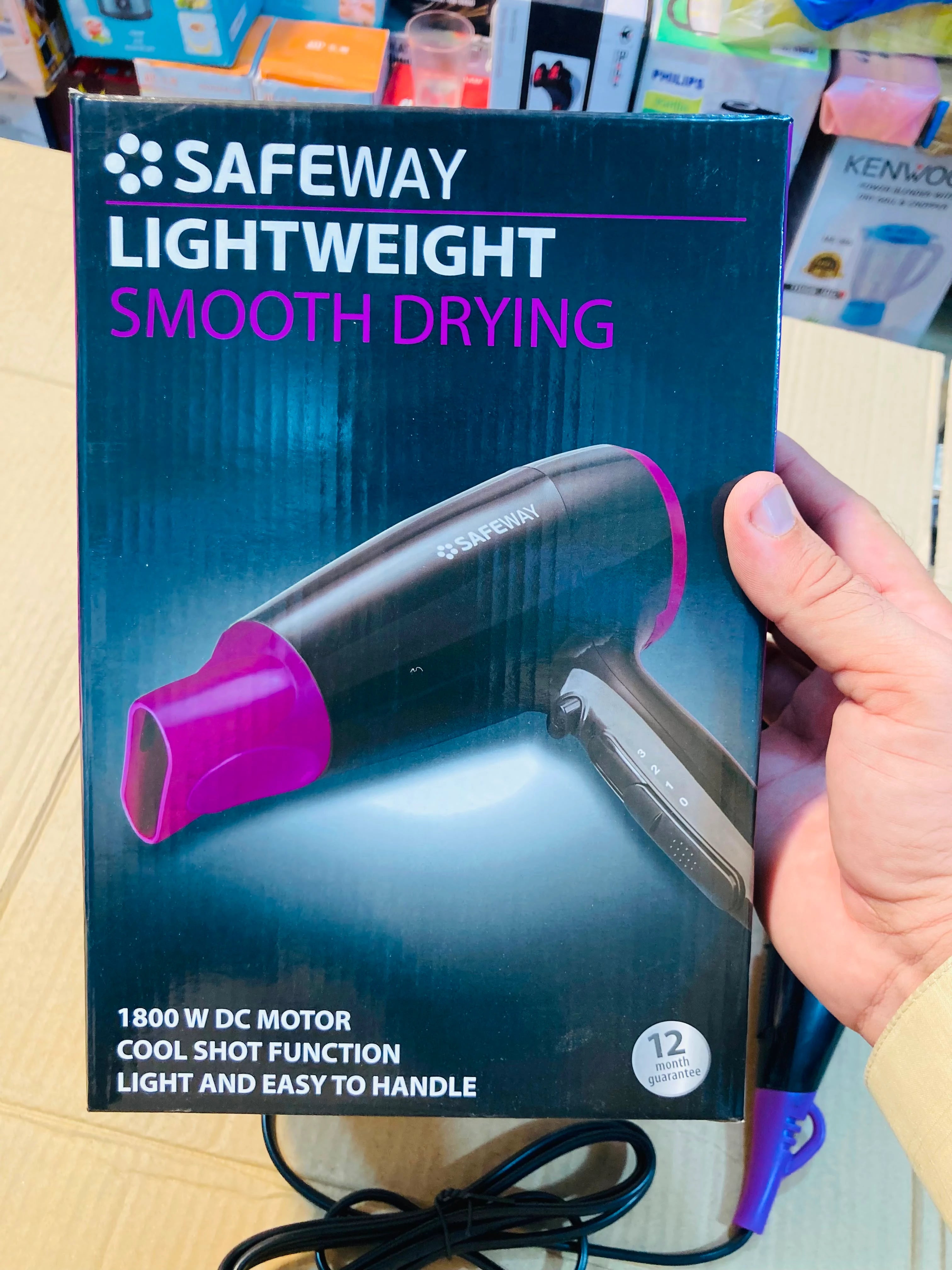 SAFEWAY Lightweight Smooth Drying 1800W Compact Hair Dryer  with Concentrator Nozzle & Cool Shot Function JA-184017
