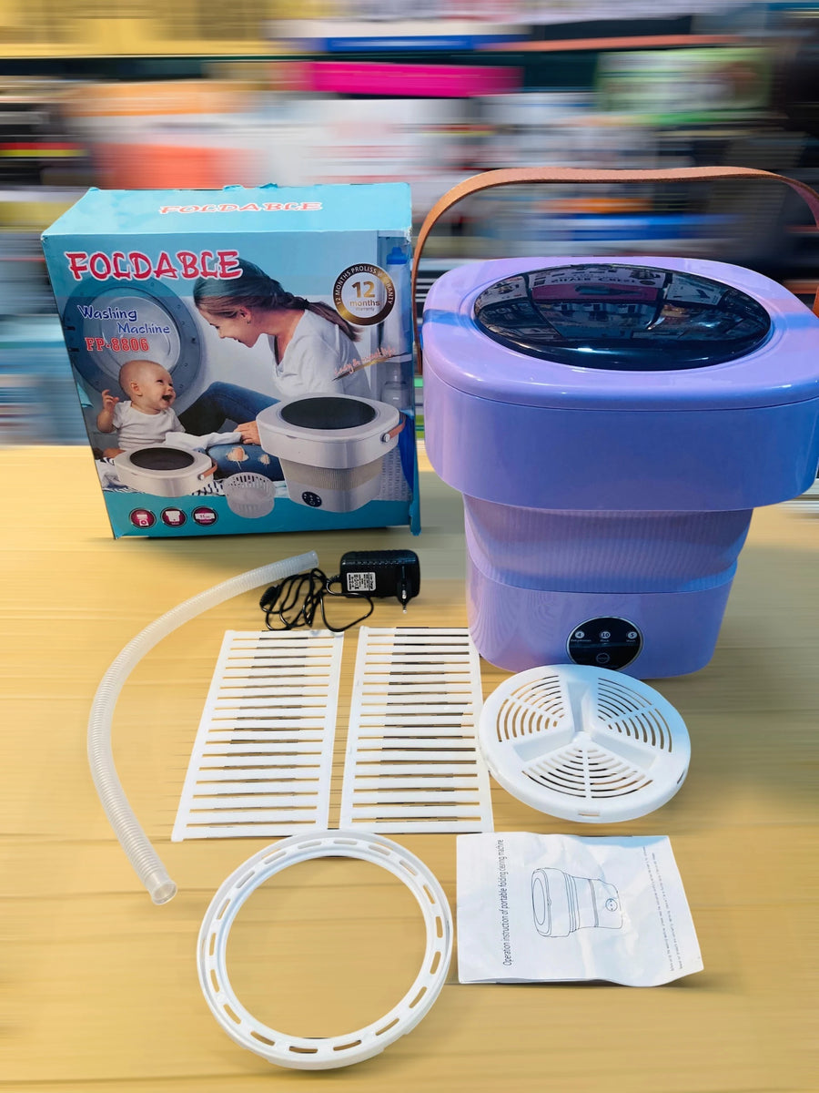 Portable Foldable Washing Machine with Drain Basket and Power Adapter – 11L Mini Compact Washer FP-8806