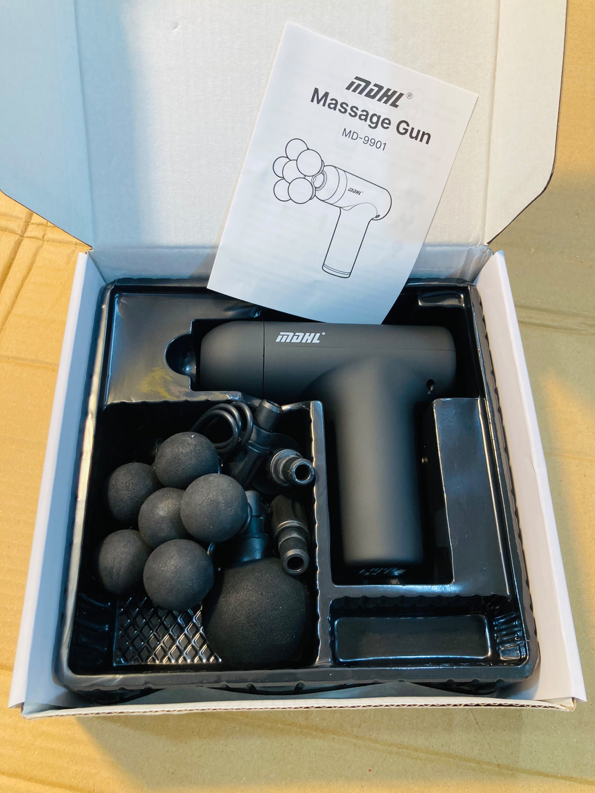 MDHL Portable Mini Massage Gun 6-Speed Deep Tissue Electric Handheld Massager with 5 Detachable Heads MD-990
