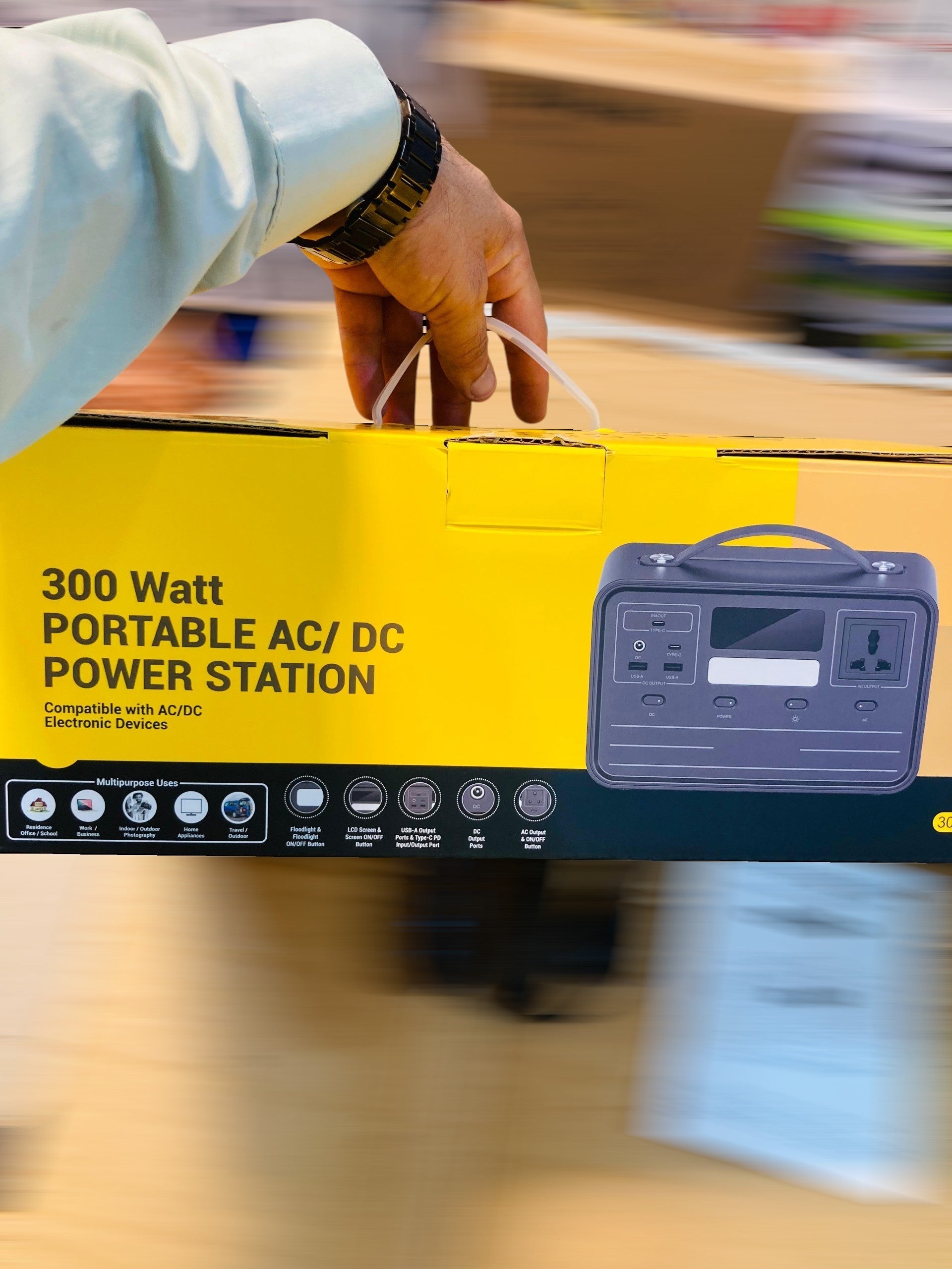 Portable 300 Watt AC/DC Power Station with Digital Display and Integrated Handle A41029