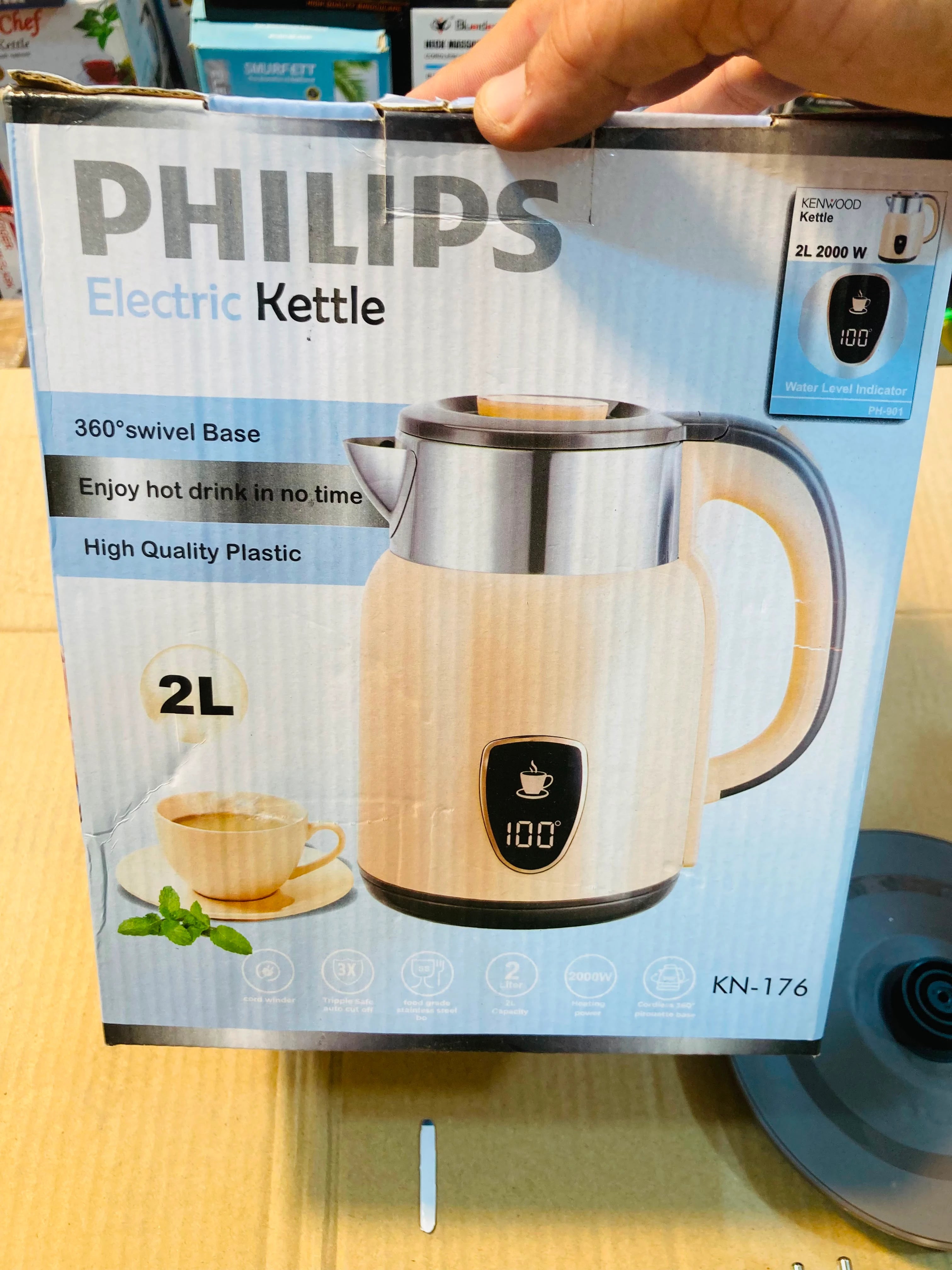 Philips Electric Kettle with 2L Capacity, 2000W Concealed Heating Element, 360-Degree Swivel Base,KN-176