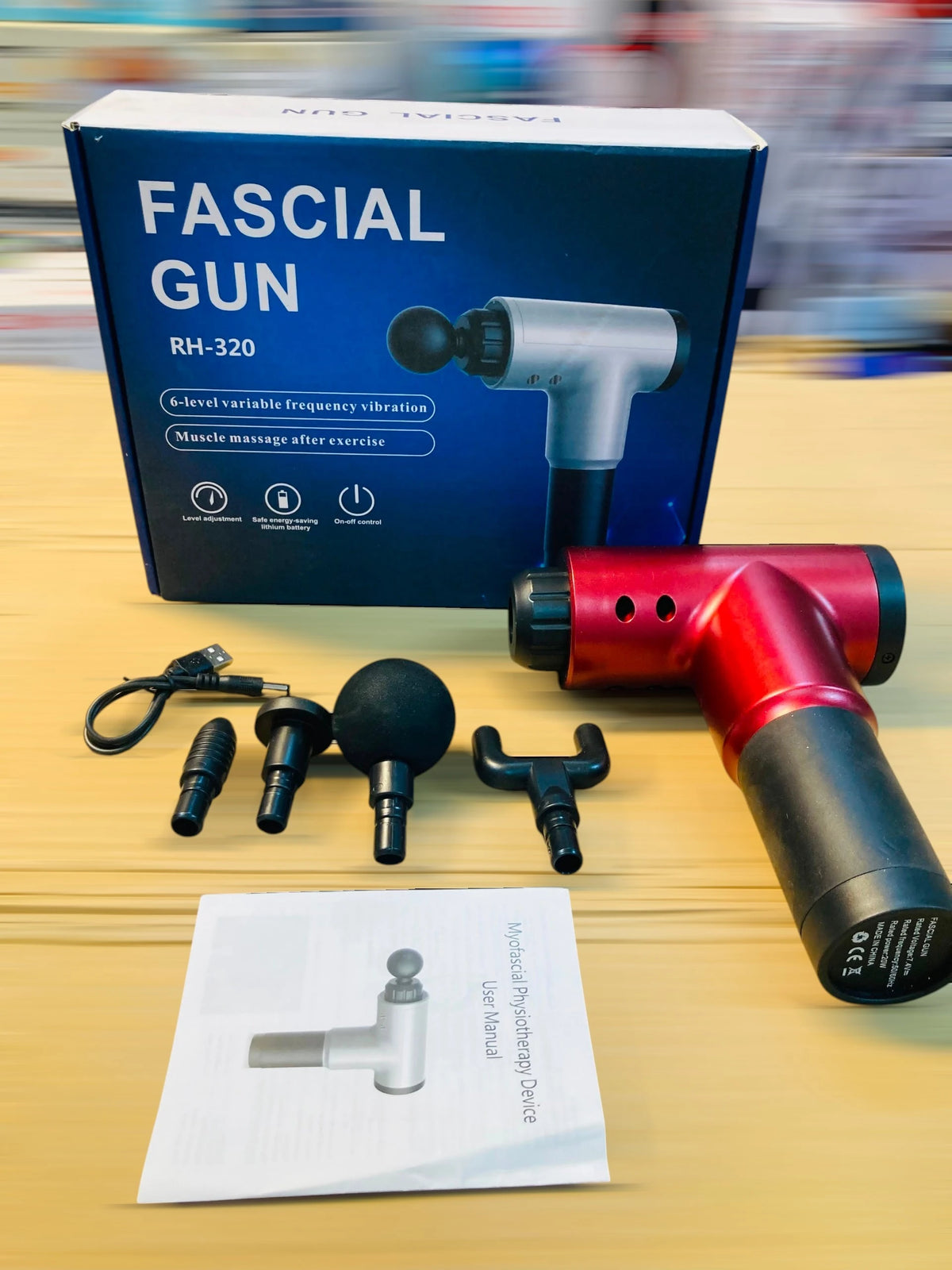 Handheld Deep Tissue Muscle Fascial Massage Gun with 6-Level Variable Frequency Vibration and 4 Interchangeable Attachments RH-320