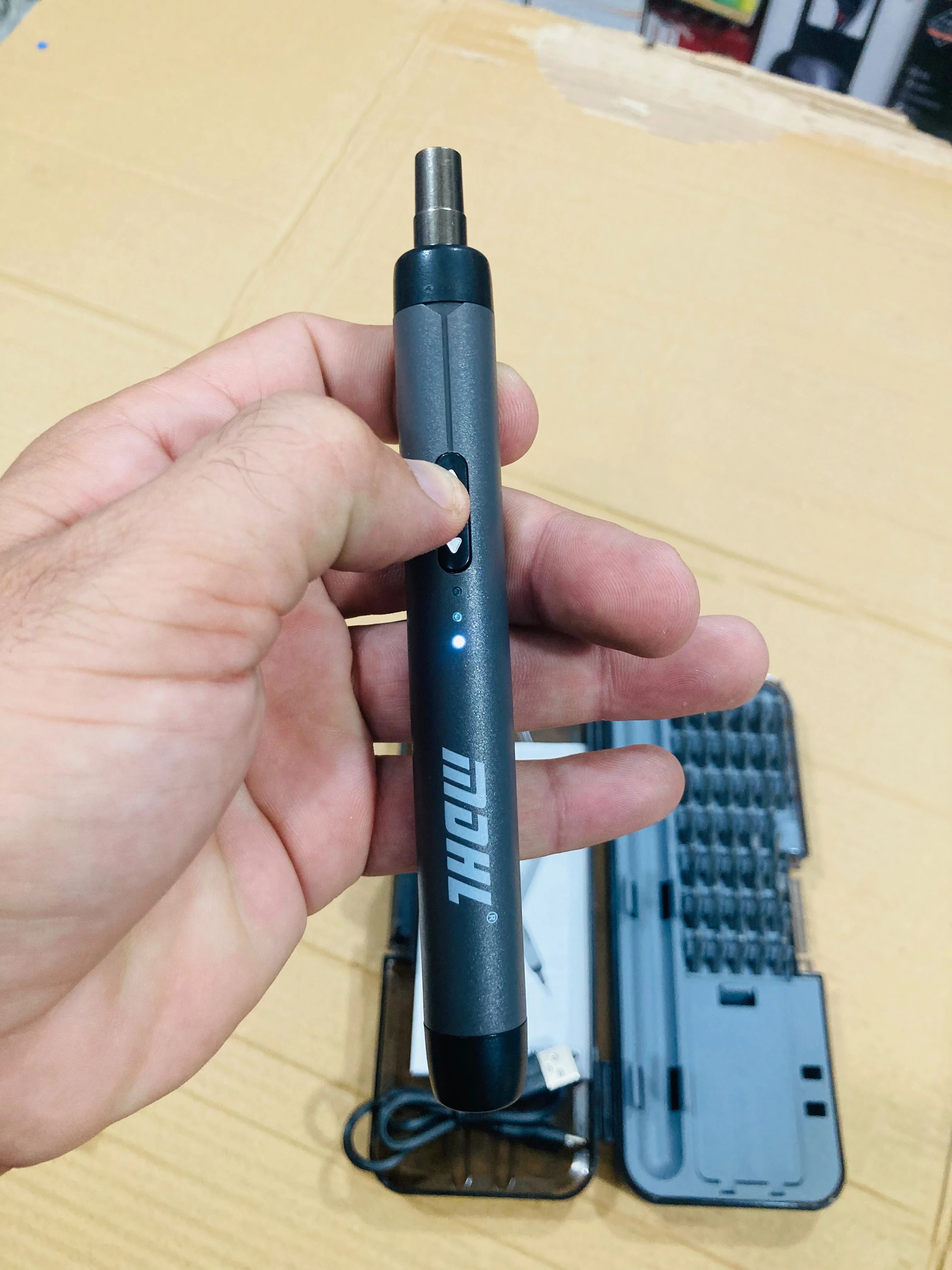 MDHL Portable Cordless Electric Screwdriver Set 500mAh Precision Repair Tool Kit with 38 Steel Bits, Forward/Reverse Control & Storage Case MD-TK-ES