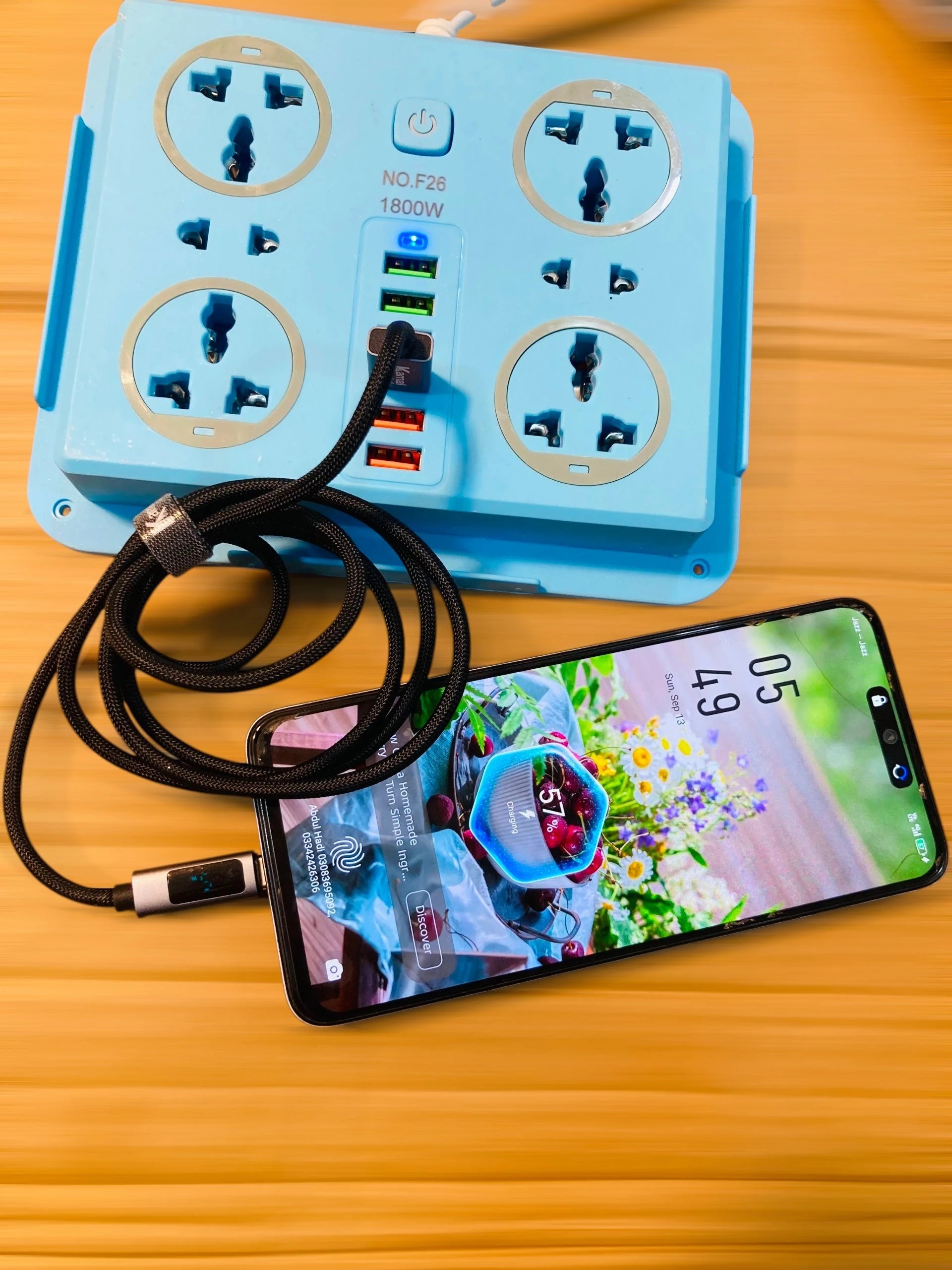 Safety Extension Socket  F26 – Multi-Plug Surge & Power Strip with Universal AC Outlets and 6 USB Ports (1800W / 2500W Max)