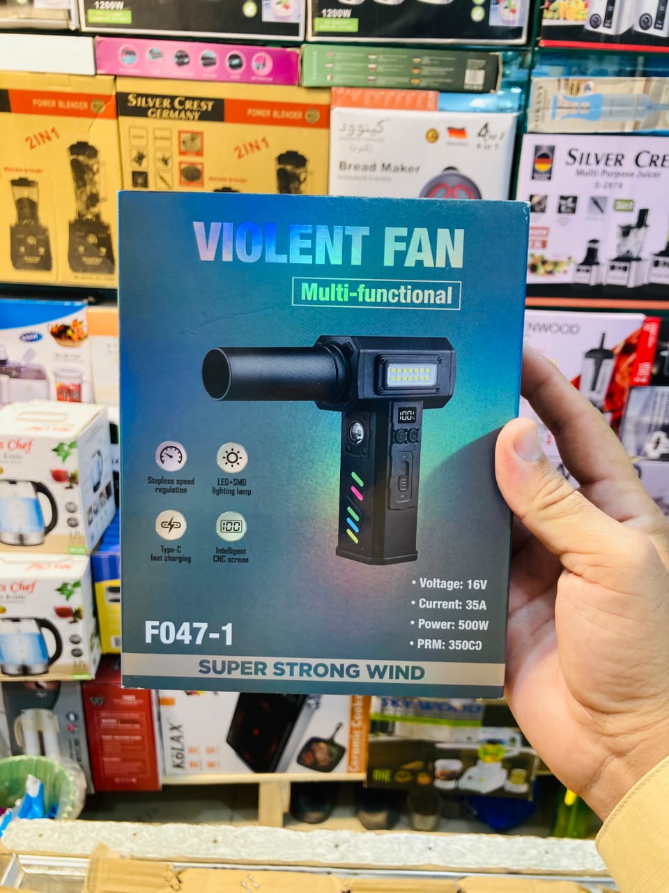 Violent Fan Multi-Functional Cordless Turbo Blower & Air Duster  500W High-Speed Blower with LED Light, Digital Display F047-1