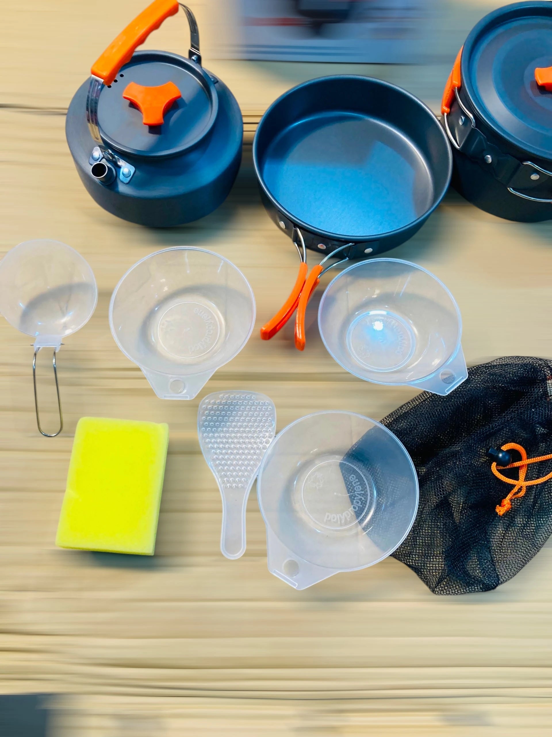 Aluminum Camping Cookware Set – 10-in-1 Lightweight Mess Kit with 1.1L Teapot, Pot, Frying Pan & Accessories TZ301