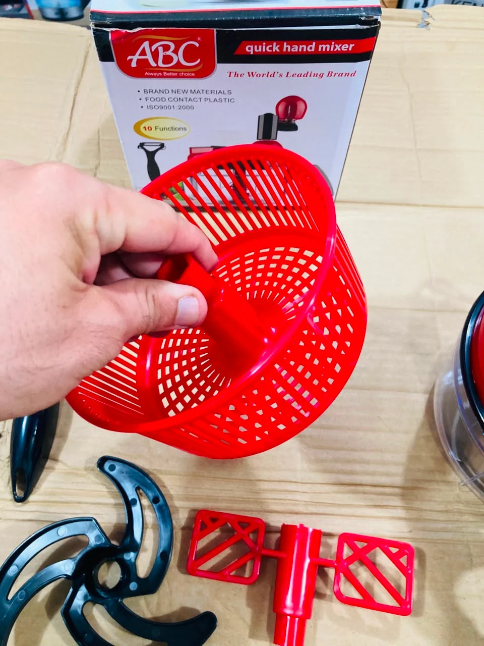 ABC Quick Hand Mixer and Multi-Function Food Processor – 10-in-1 Manual Handheld Chopper, Slicer, Salad Spinner, and Whisk