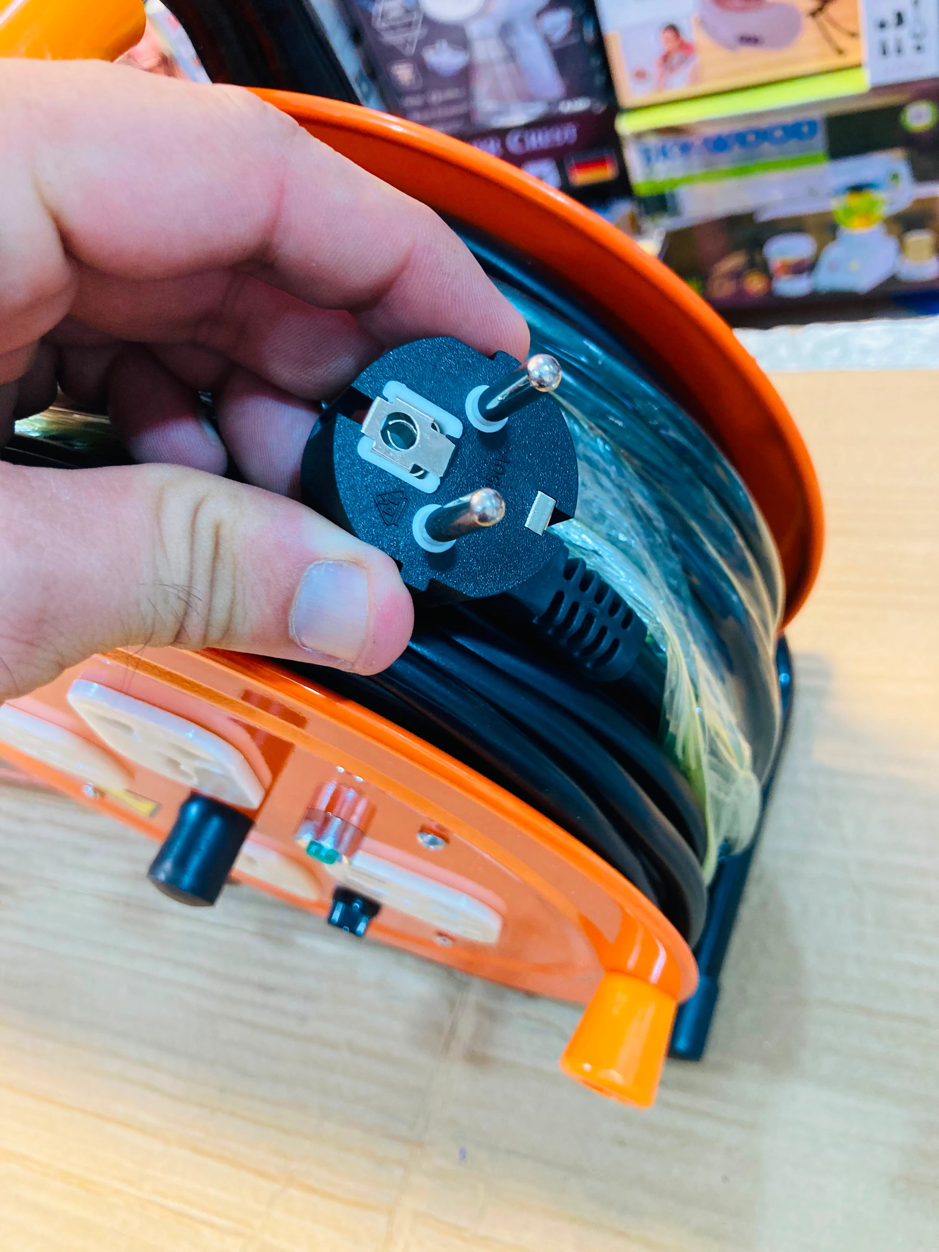 Professional Heavy-Duty Cable Reel Extension Set with 4 Universal Sockets, Circuit Breaker, and 30m Length DZL18-20