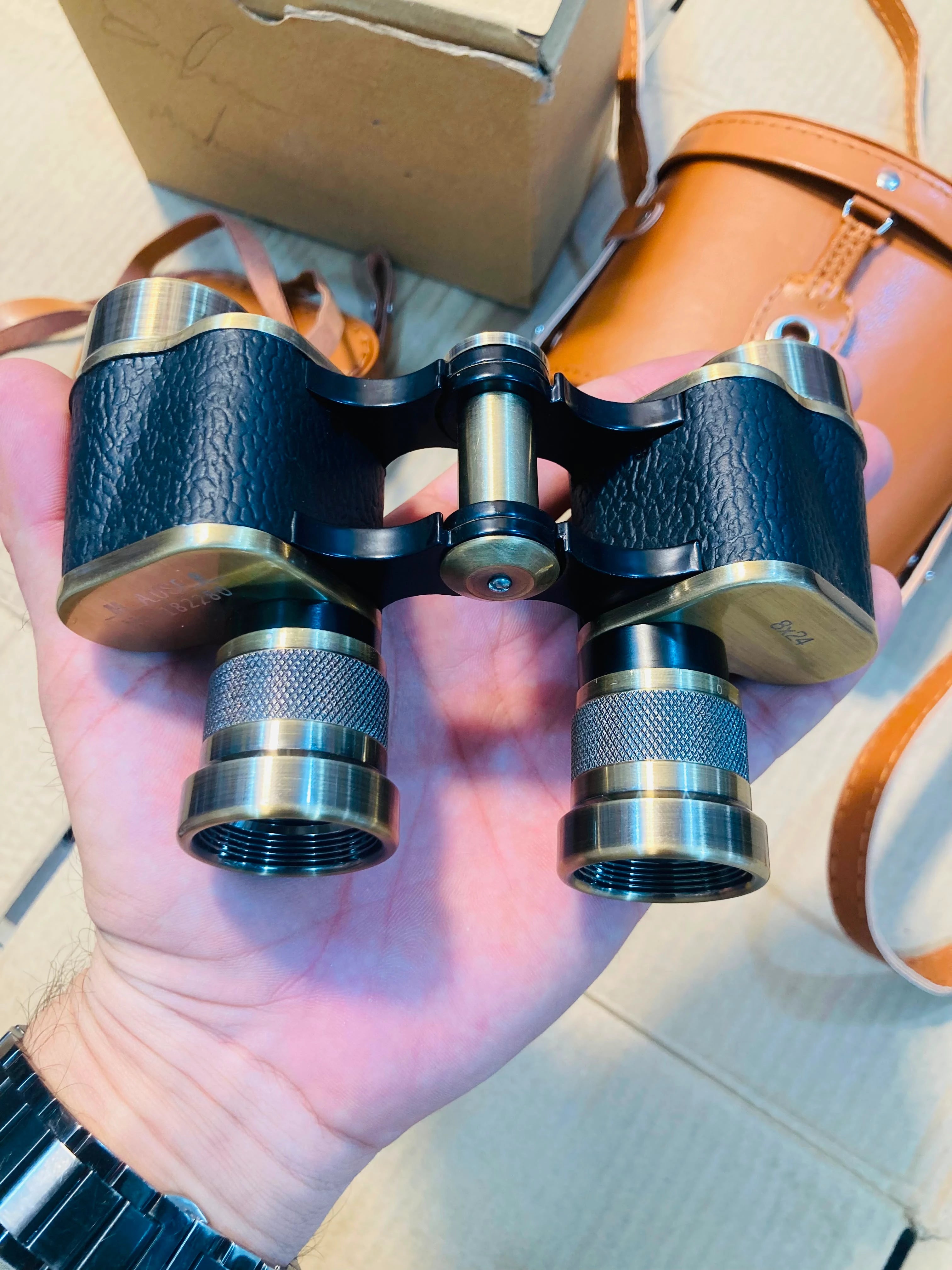 Mauser Vintage Style 8x24 Binoculars with Leather Carrying Case and Strap