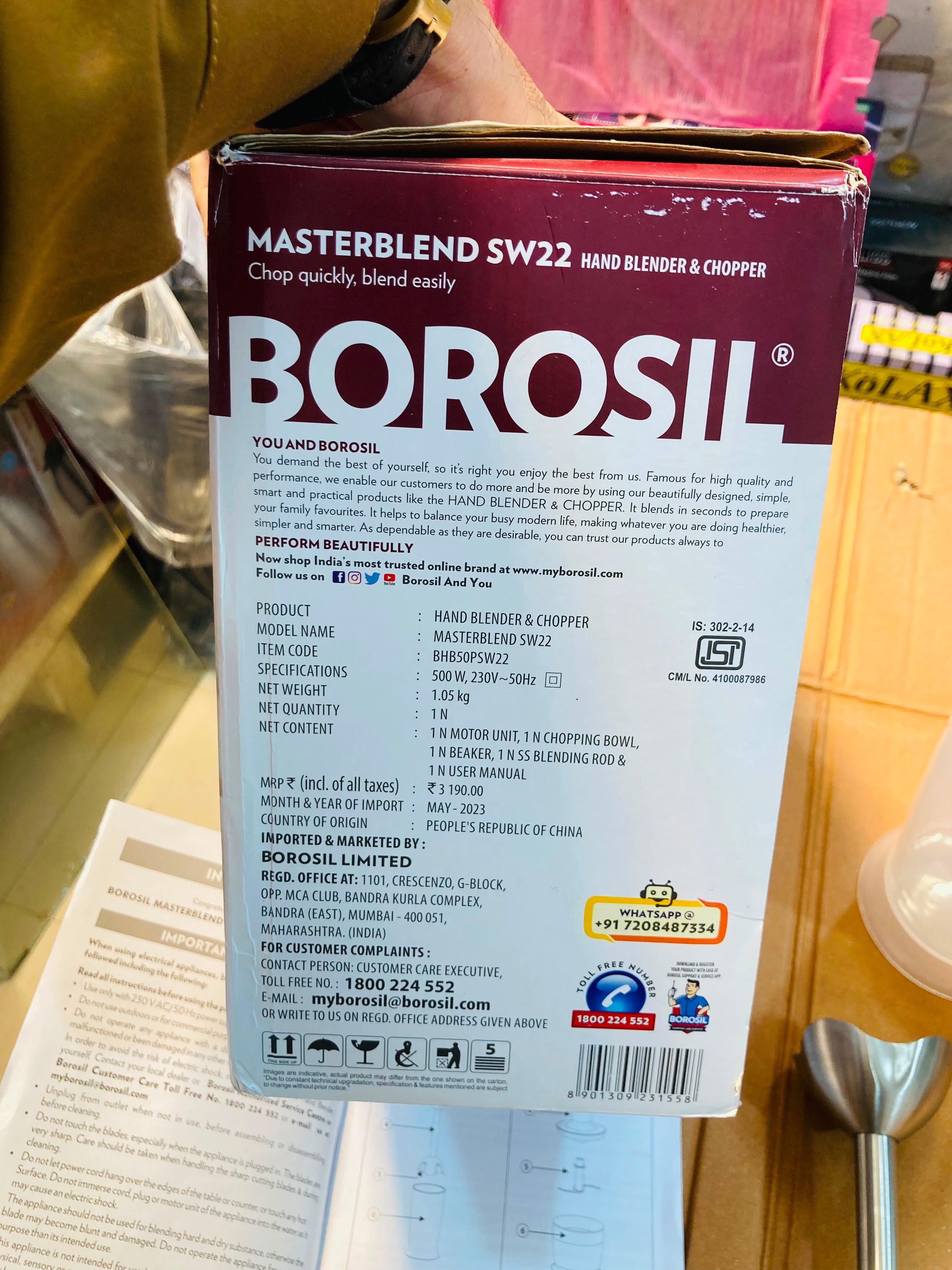 Borosil Masterblend 500W Hand Blender & Chopper Set SW22