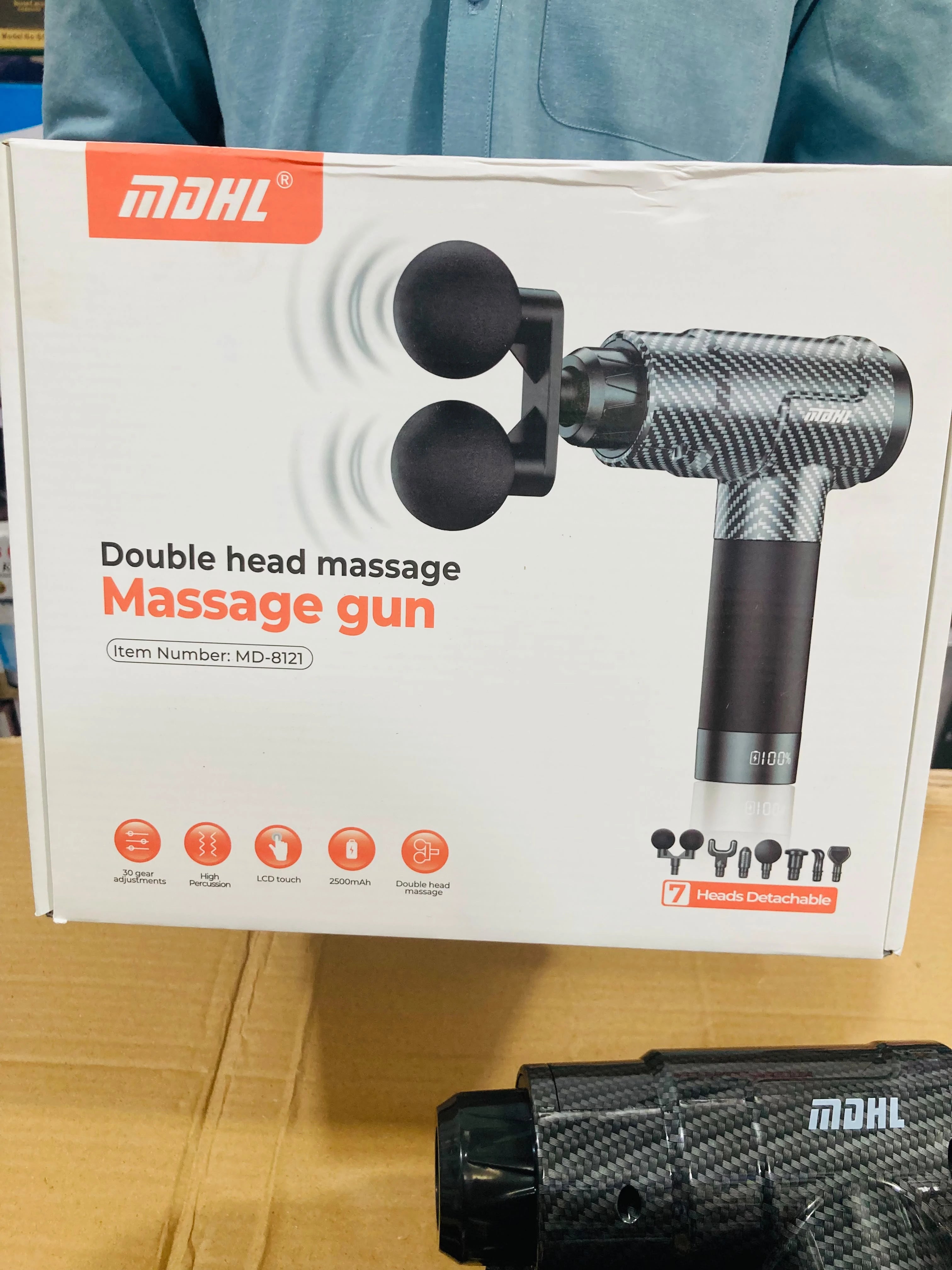 MDHL Double Head Massage Gun 30-Speed Rechargeable Deep Tissue Muscle Massager with LCD Touch Display, 7 Interchangeable Heads & Carrying Case MD-8121