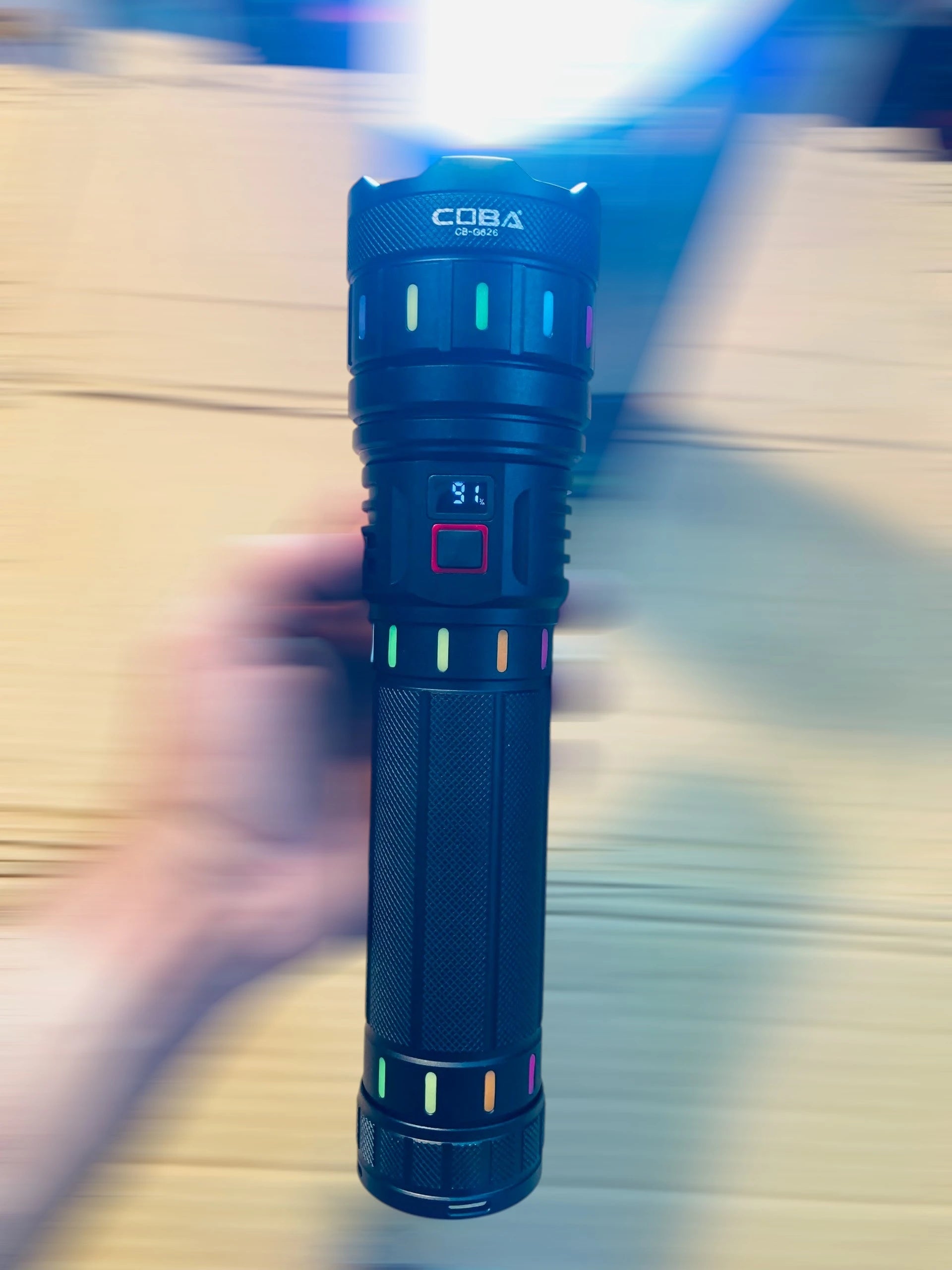 COBA CB-G626 Powerful LED Flashlight with Digital Power Display, Stretch Zoom, and Multi-Battery High-Capacity Pack