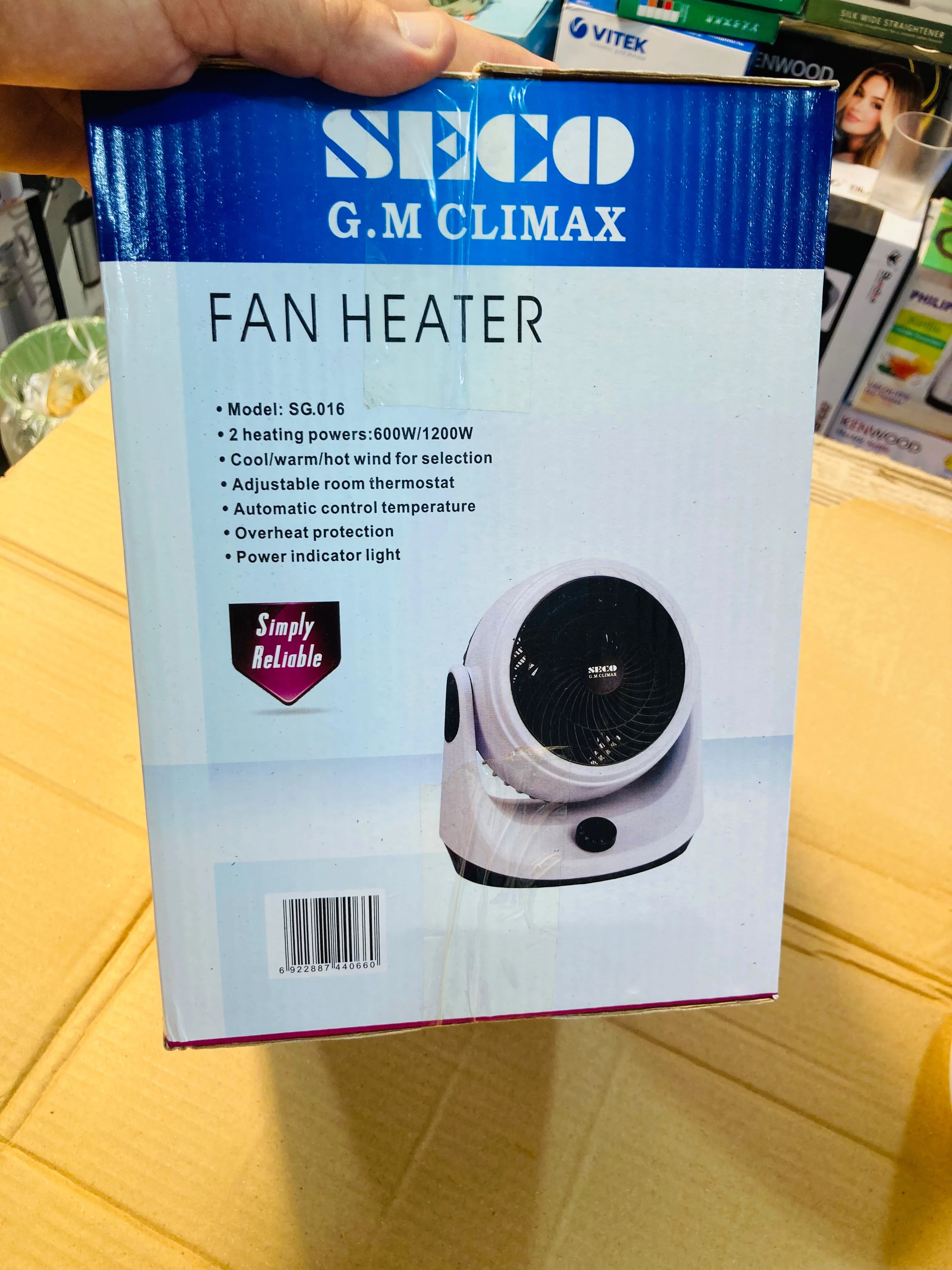 Seco G.M Climax Electric Fan Heater 1200W Portable Space Heater with Halogen Technology, Adjustable Thermostat & 2 Heat Settings SG.016