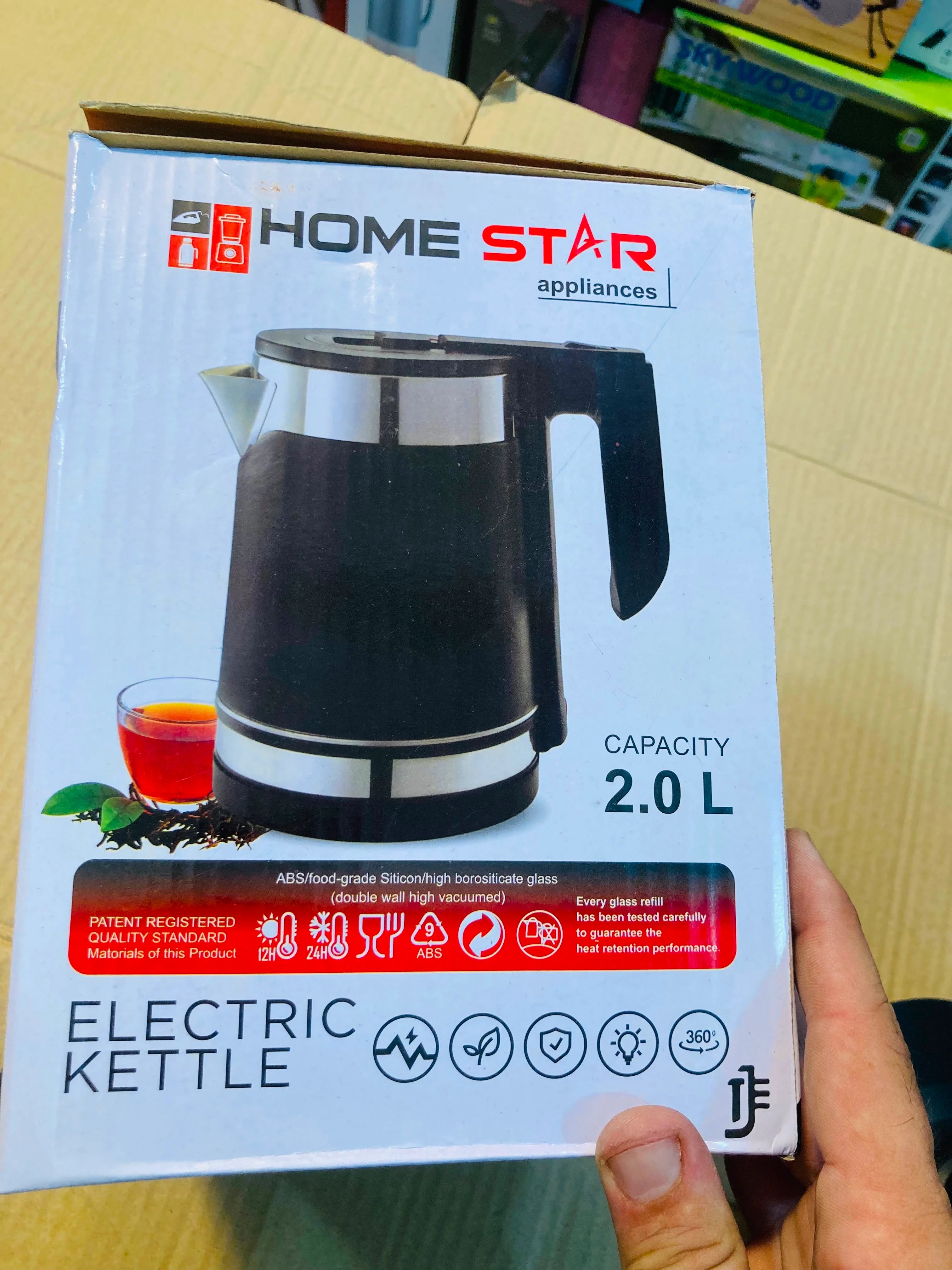 Home Star Electric Kettle 2.0L Capacity, Double-Wall Insulation with Fast Boil Technology and Auto Shut-Off HS-121