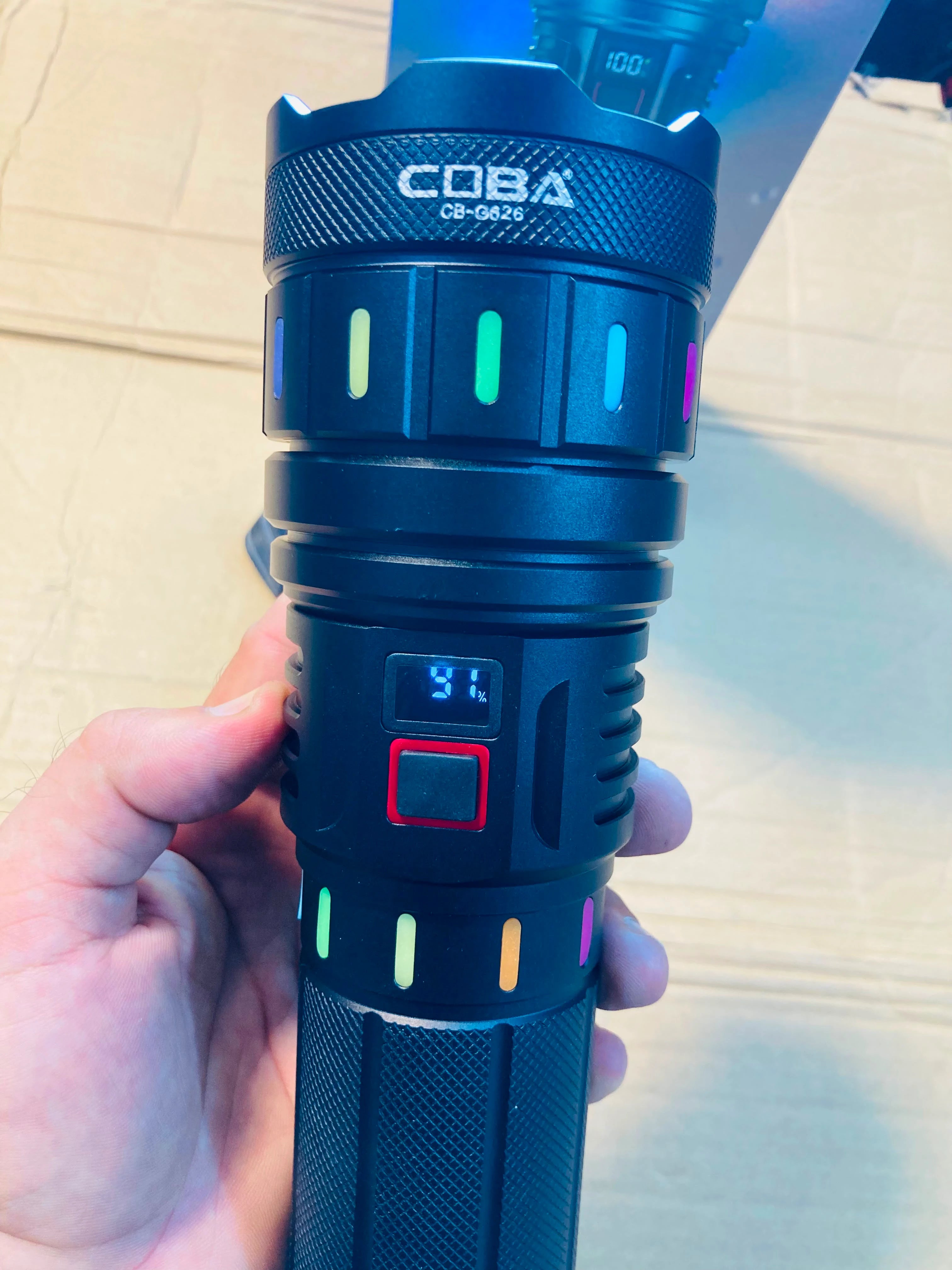 COBA CB-G626 Powerful LED Flashlight with Digital Power Display, Stretch Zoom, and Multi-Battery High-Capacity Pack