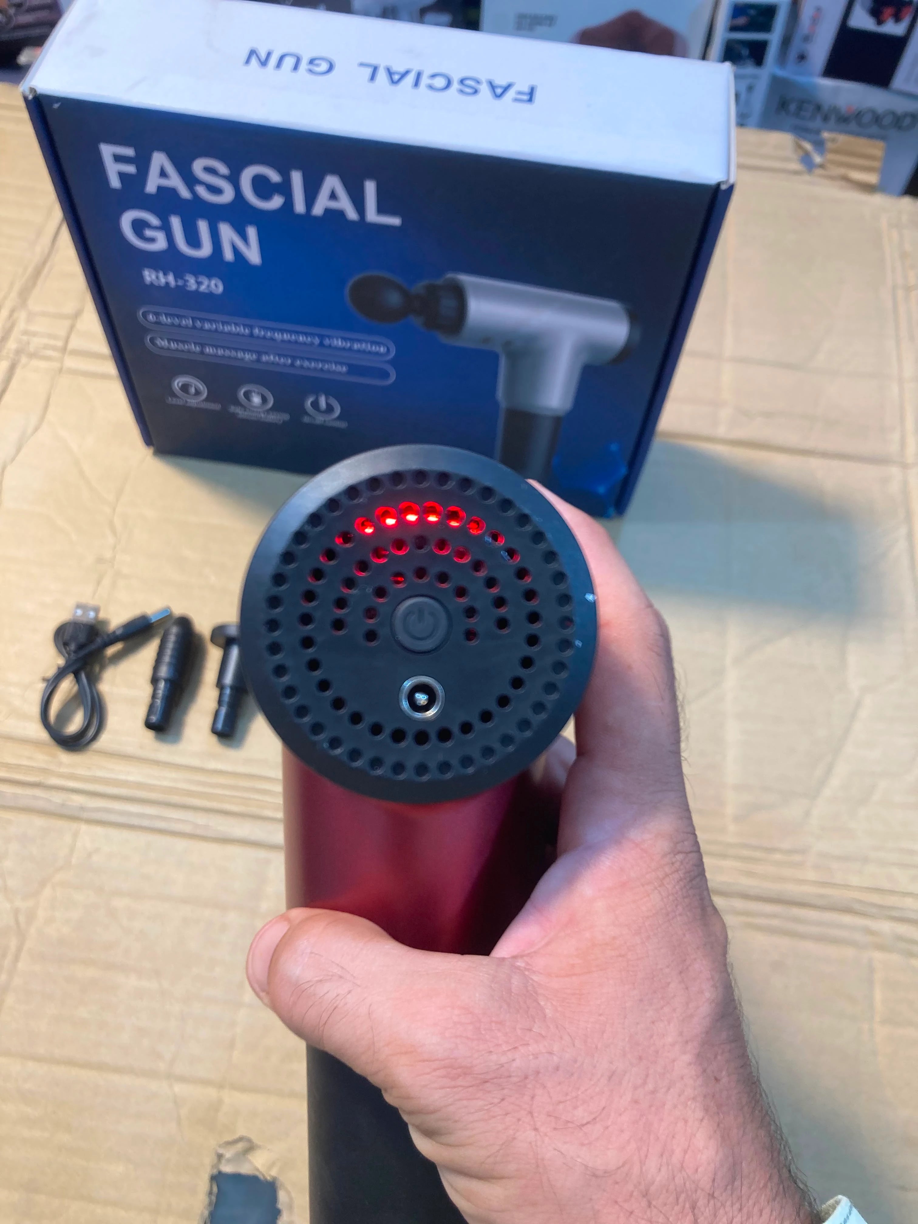 Handheld Deep Tissue Muscle Fascial Massage Gun with 6-Level Variable Frequency Vibration and 4 Interchangeable Attachments RH-320