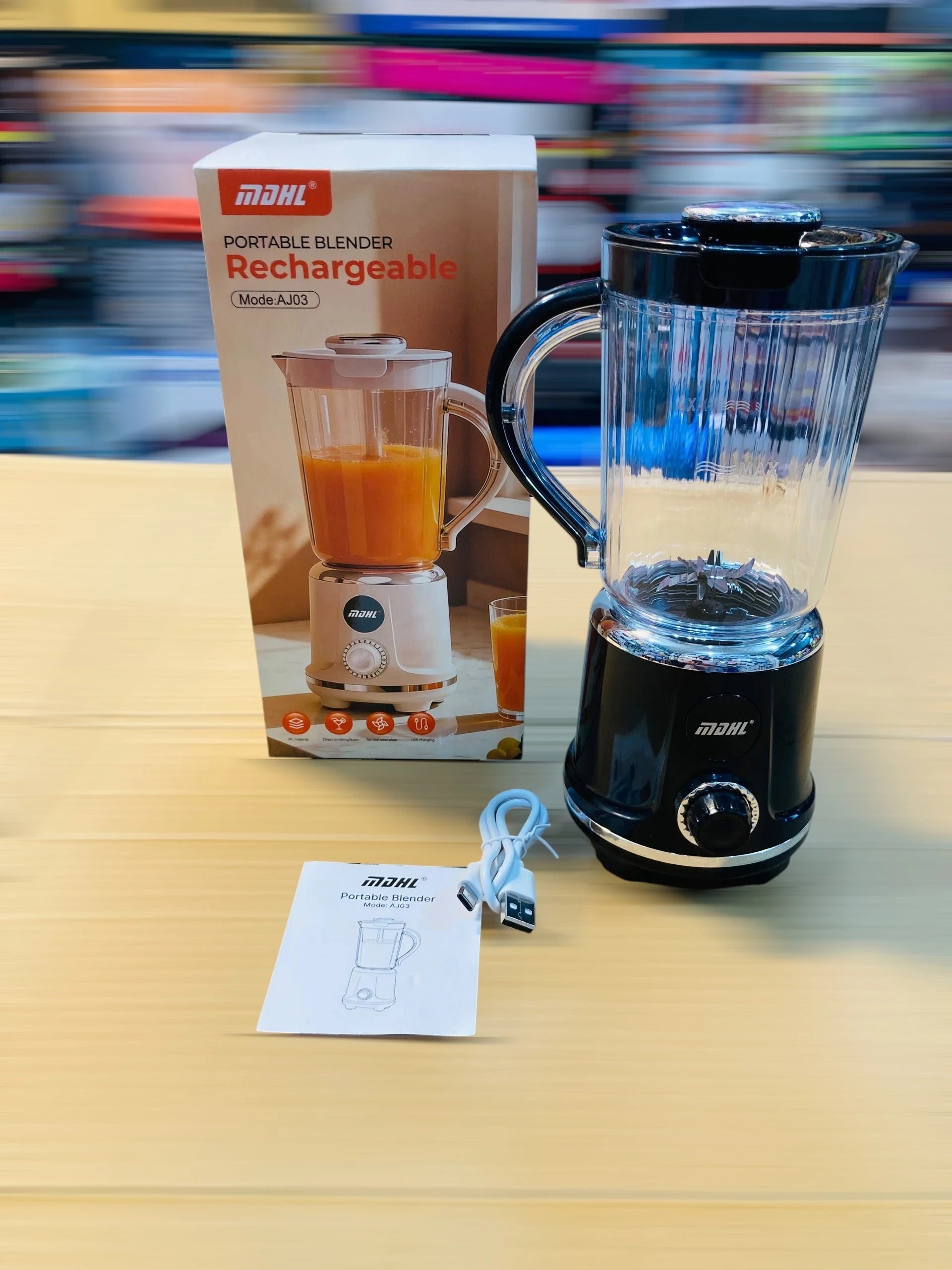 MDHL 20,000 RPM Portable Rechargeable Blender 50W Personal Smoothie & Juice Maker with 1500mAh Battery AJ03