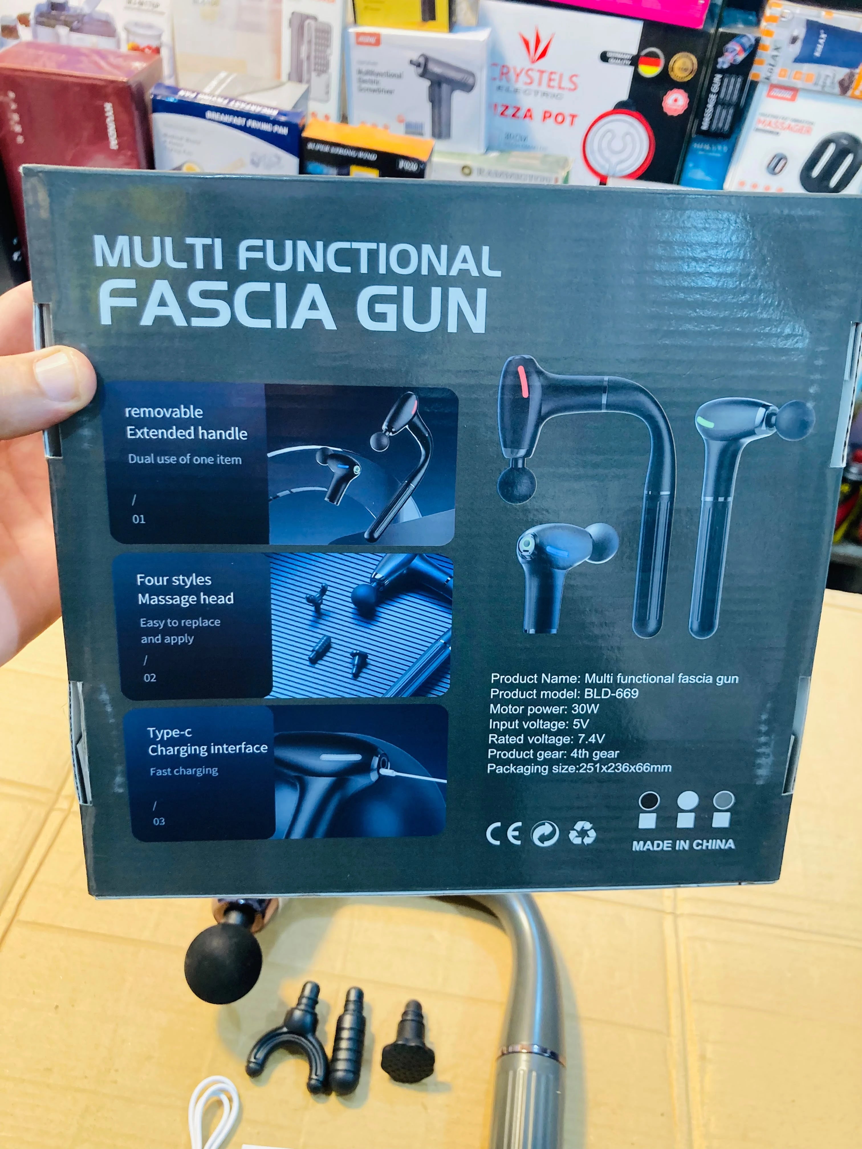 Blueidea 3-in-1 Multifunctional Fascia Gun Massager with Removable Extended Handle & 4 Interchangeable Heads BLD-669
