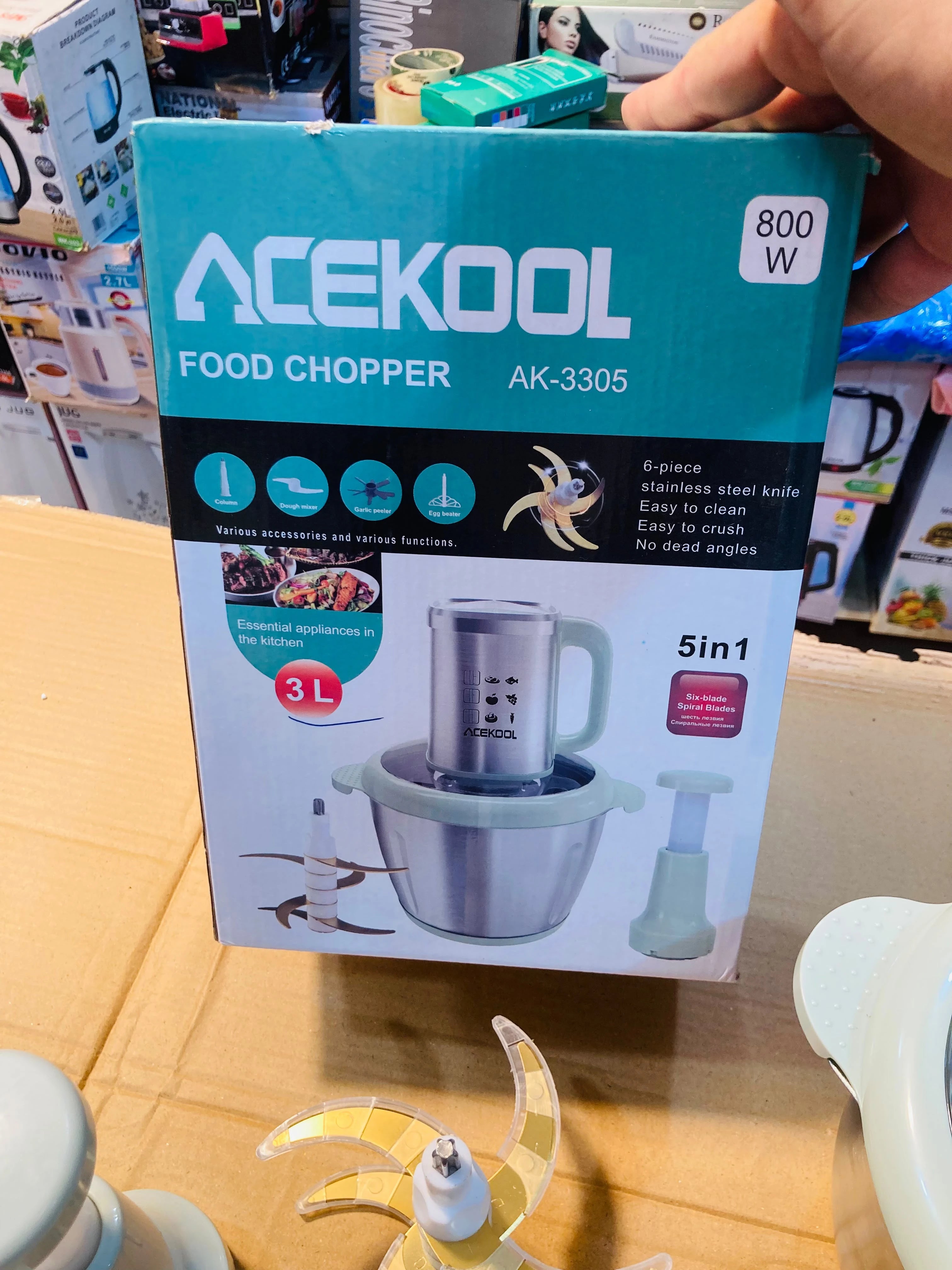 ACEKOOL 800W Electric Food Chopper 3L  5-in-1 Stainless Steel Grinder, Food Processor with 6-Blade System AK-3305