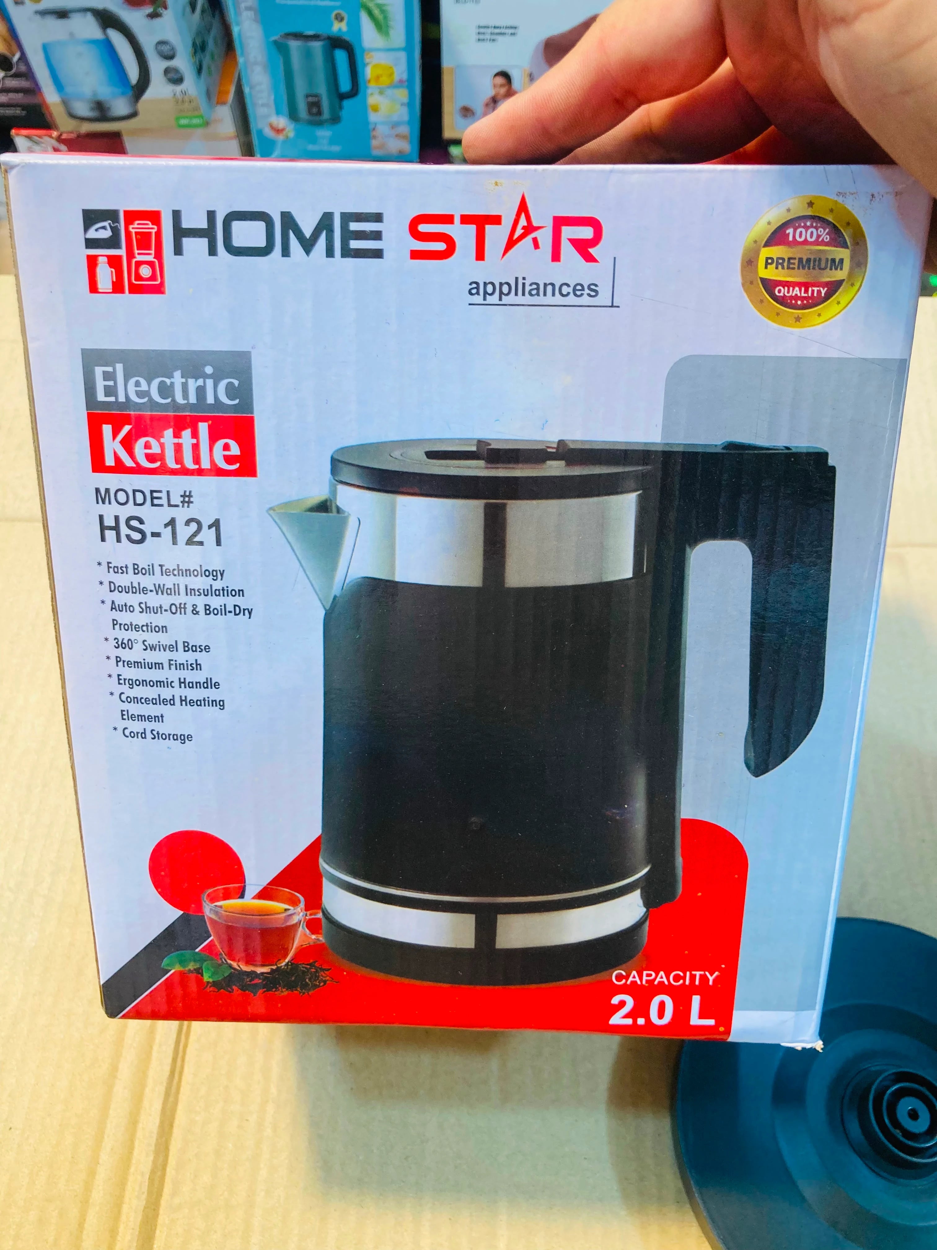 Home Star Electric Kettle 2.0L Capacity, Double-Wall Insulation with Fast Boil Technology and Auto Shut-Off HS-121