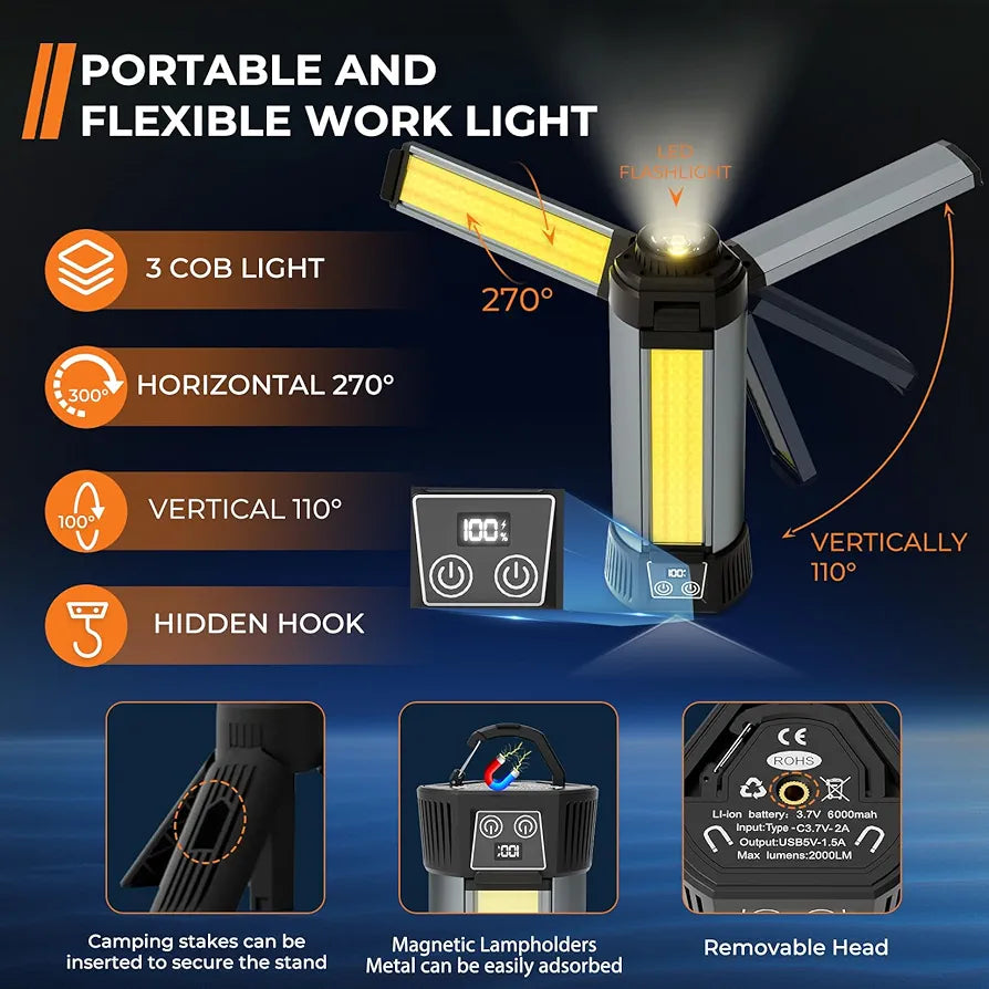 Rechargeable Portable 3.7 Ft Outdoor Camping Light with Stand