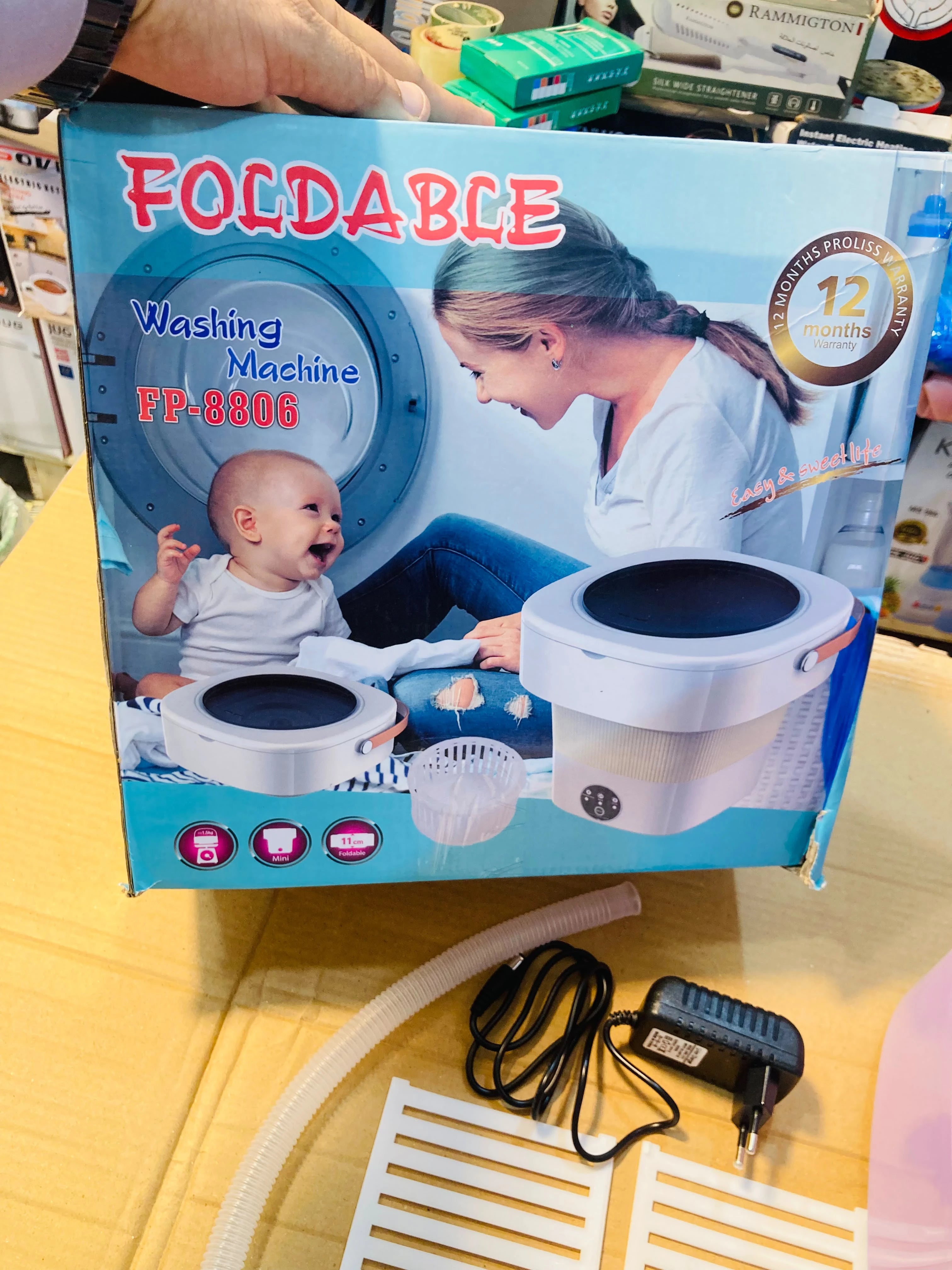 Portable Foldable Washing Machine with Drain Basket and Power Adapter – 11L Mini Compact Washer FP-8806