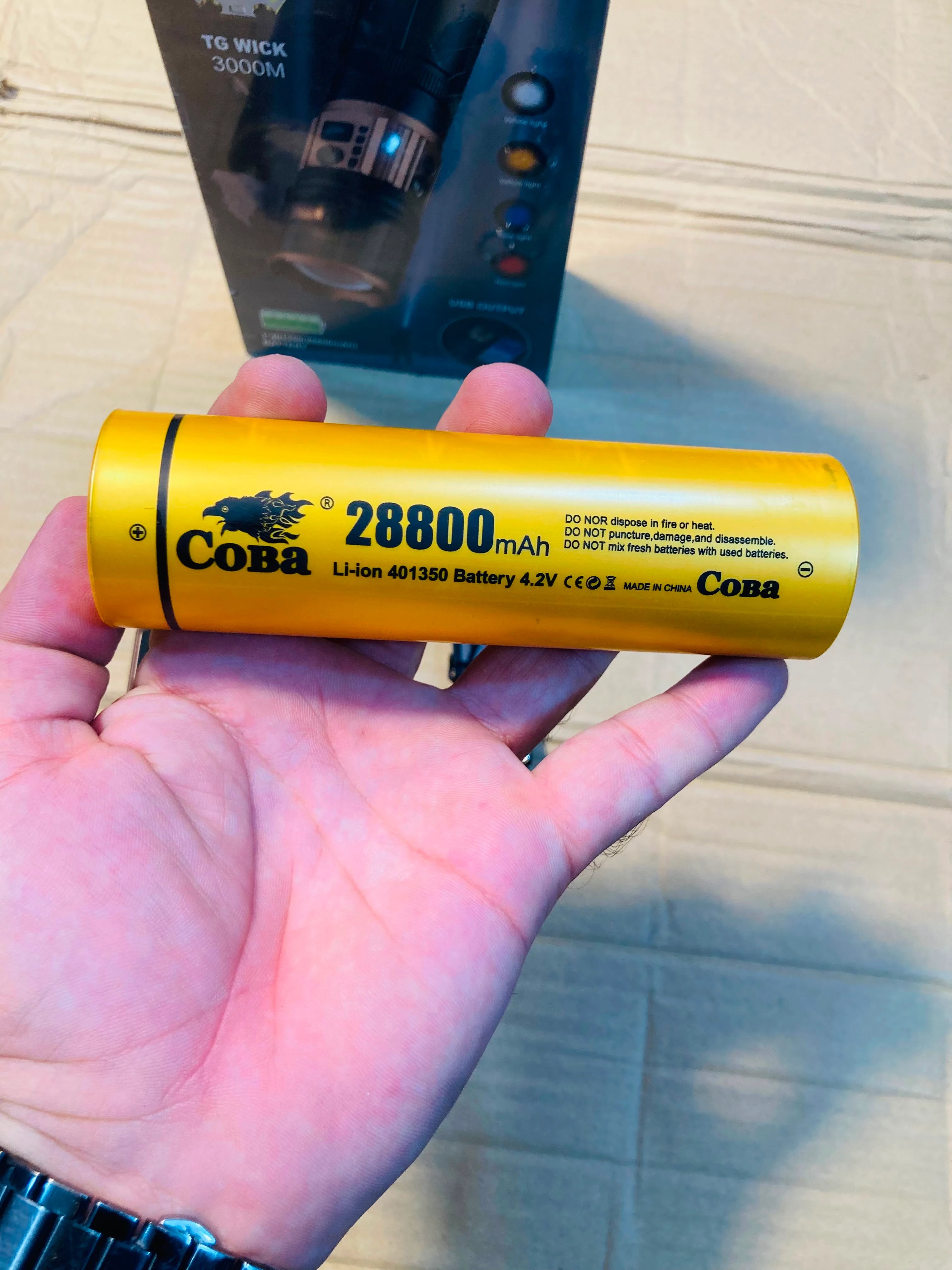 COBA  Aluminum Alloy Strong Light Flashlight with TG Wick, Side Light & 28800mAh Battery CB-G908