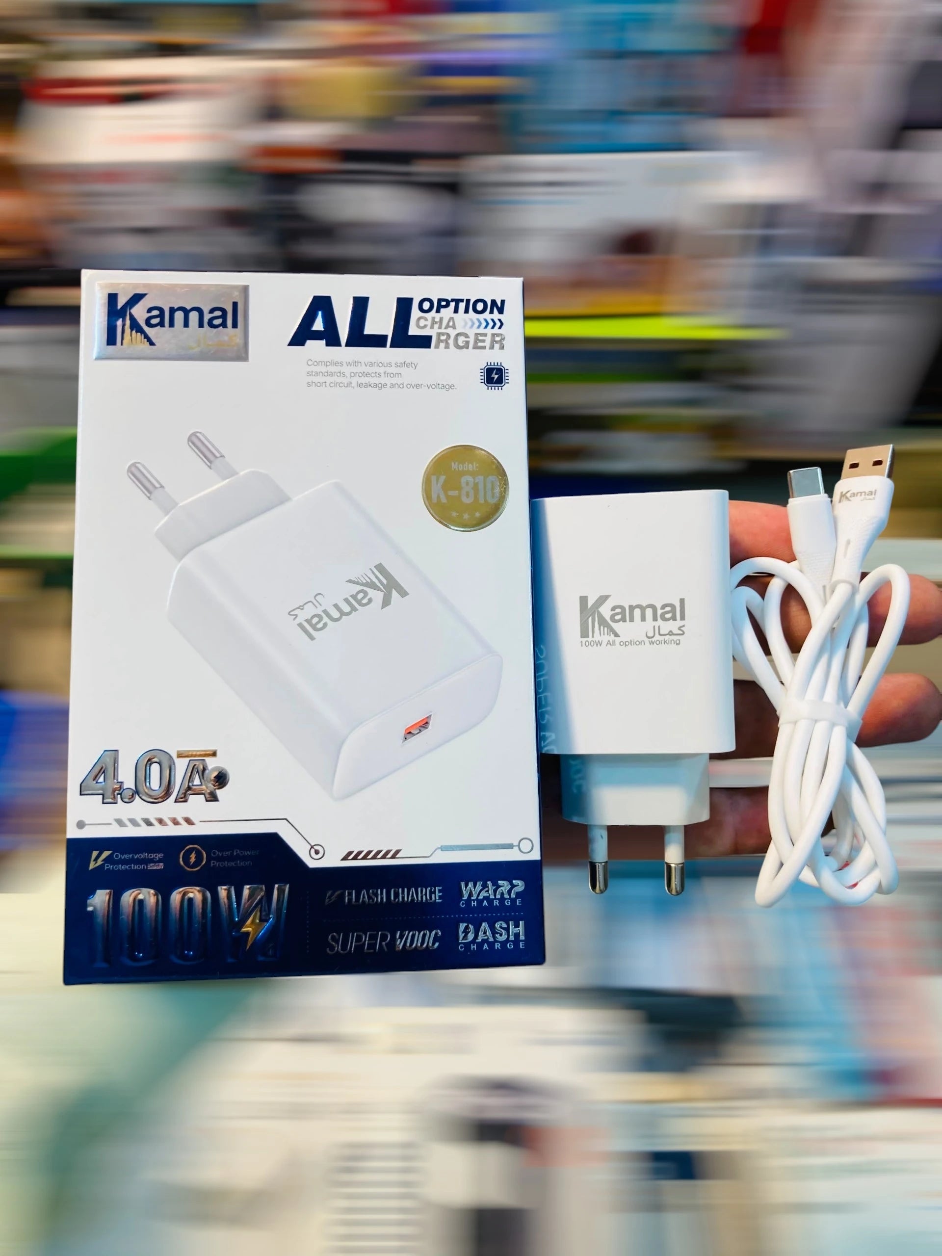 Kamal 100W All Option Fast Charger   High-Speed USB Wall Charger with 4.0A Output and Type-C Cable K-810