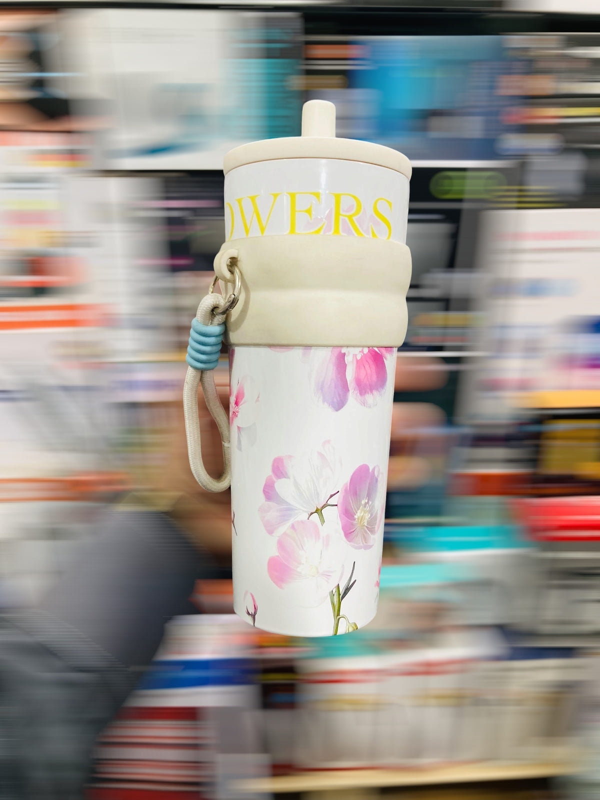 Aurora Night 710ml Pink Floral Insulated Travel Tumbler with Straw & Carrying Strap