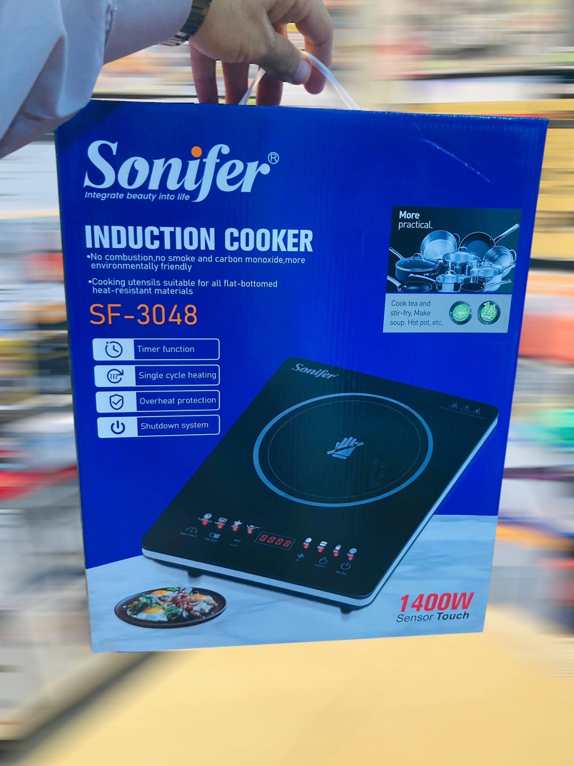 Sonifer 1400W Portable Induction Cooker with Sensor Touch Control & Built-In Timer SF-3048