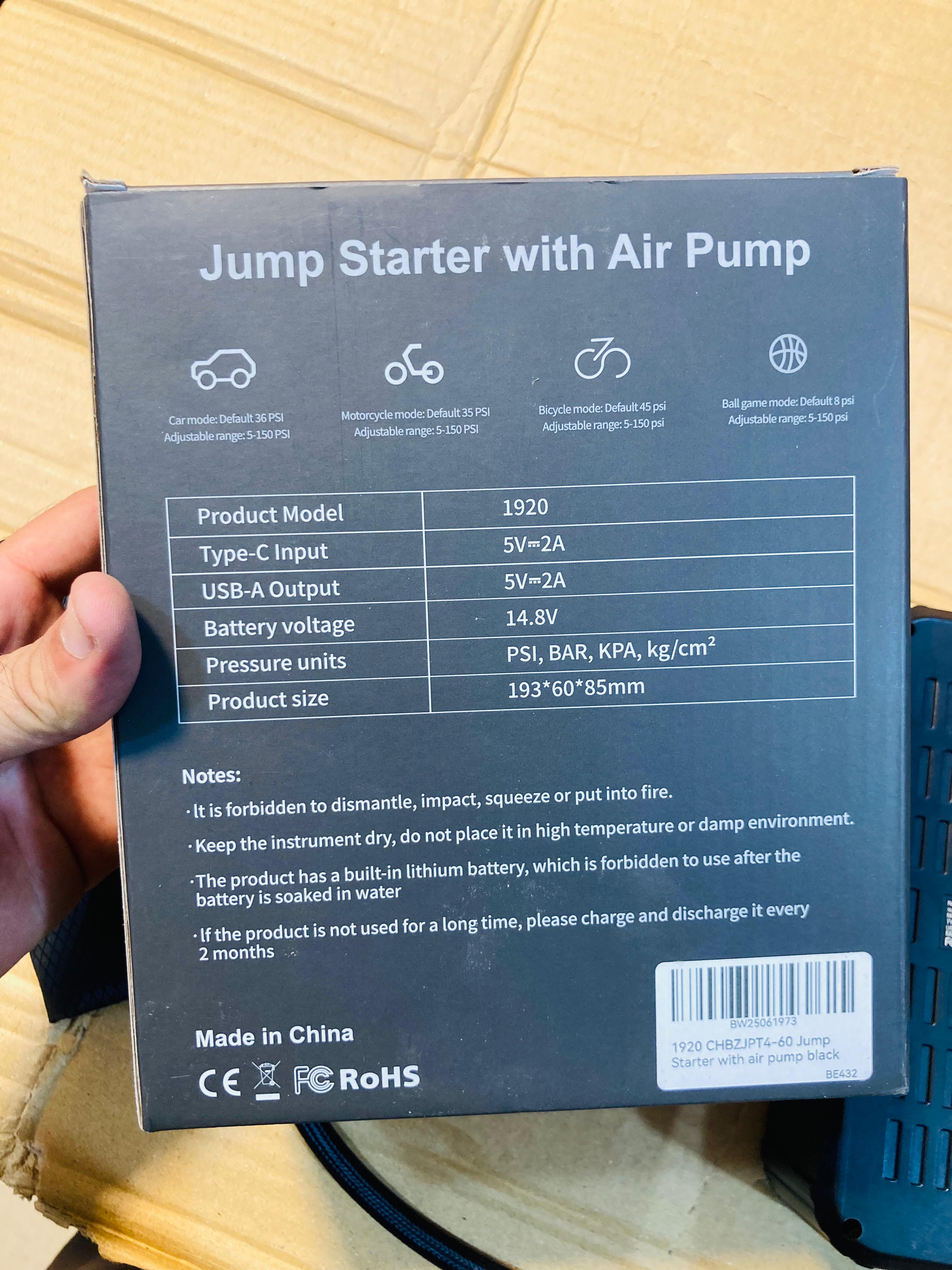 Imported 4-in-1 Emergency Portable Car Jump Starter with an Integrated Digital Air Compressor 1920