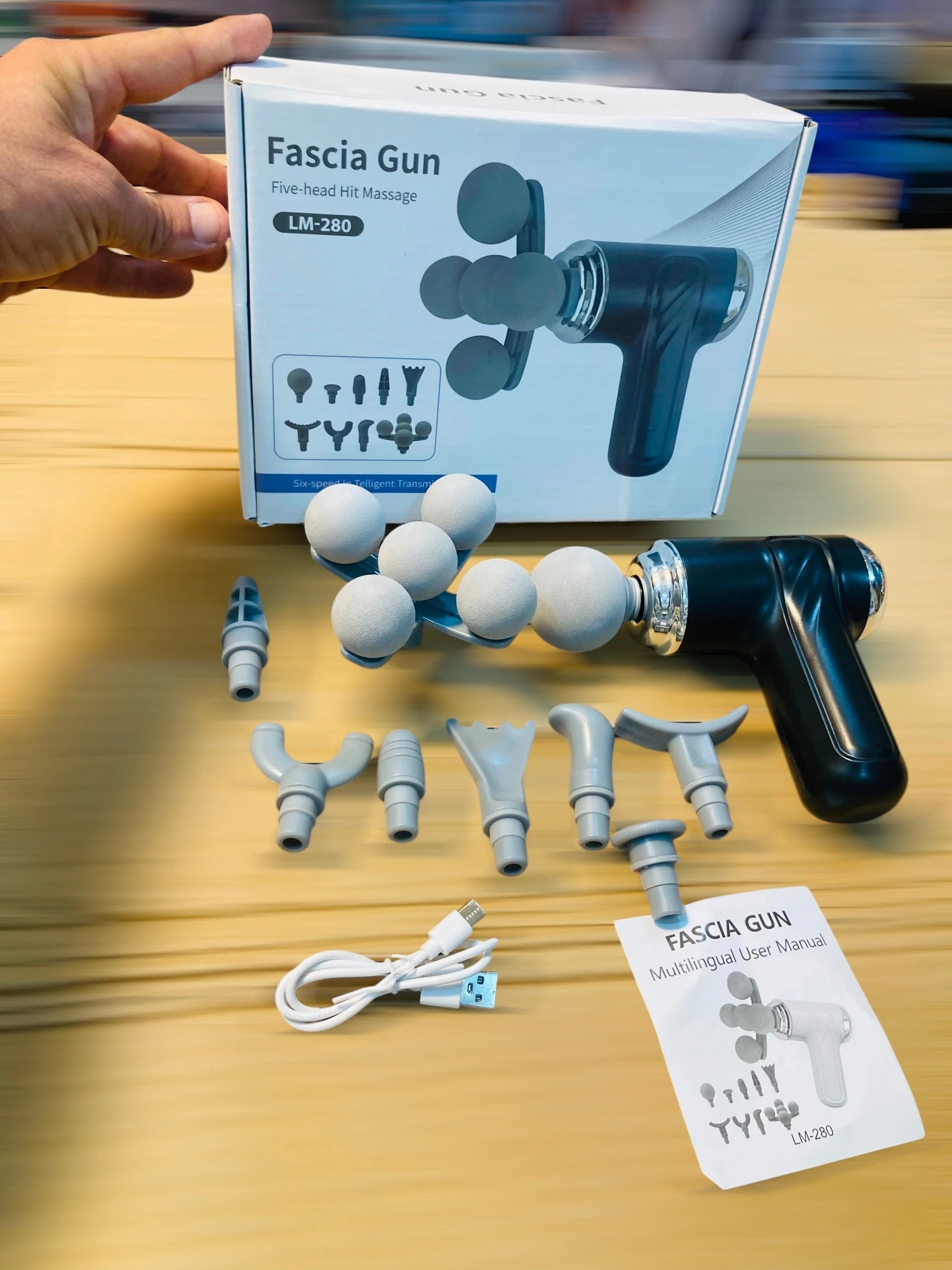 Handheld Deep Tissue Fascia Gun – 6-in-1 Multi-Head Muscle Massager with Six-Speed Intelligent Transmission LM-280