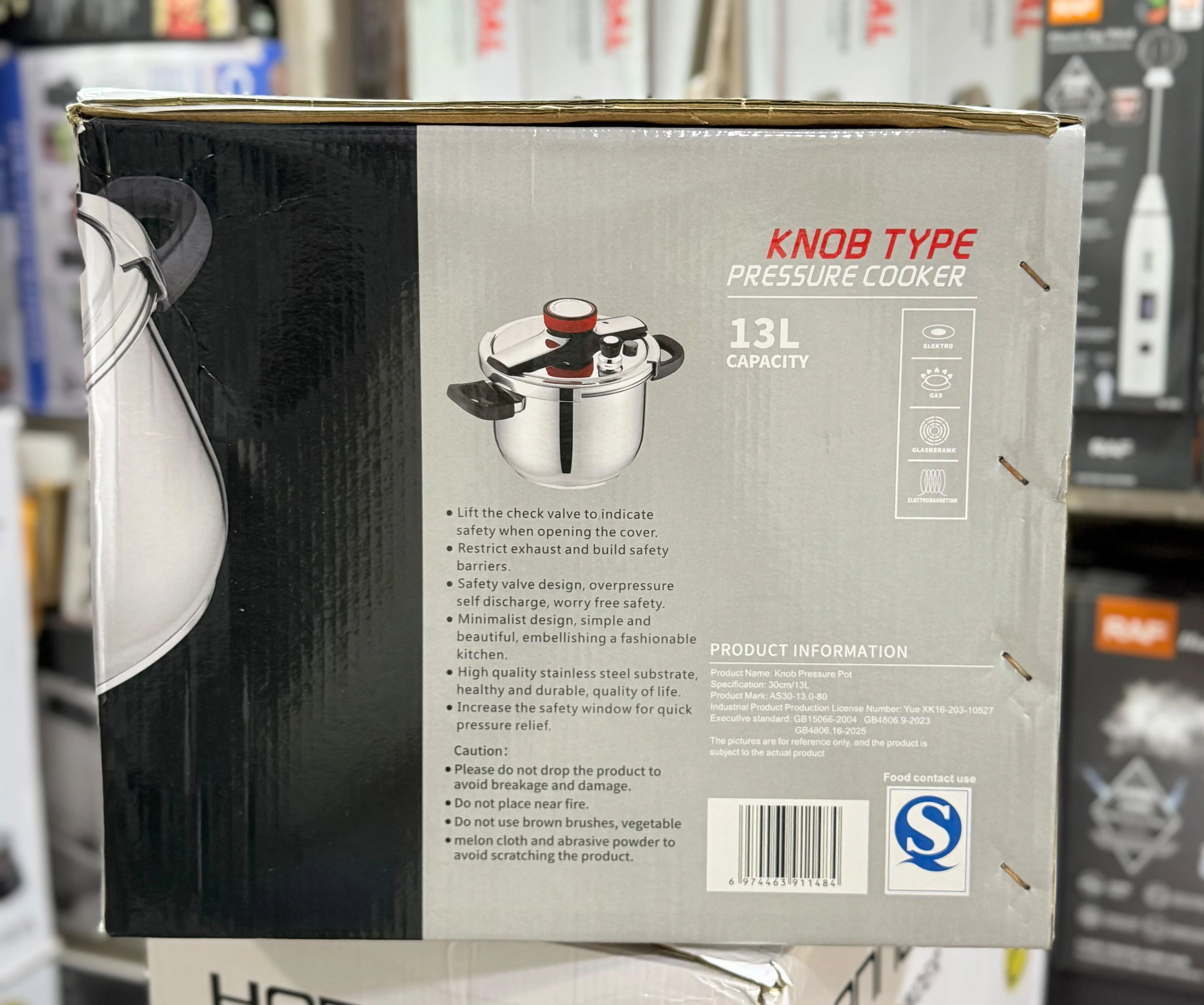 Knob Type 13L Stainless Steel Pressure Cooker Heavy-Duty Commercial & Family Size, Rotary Turn-Lock Lid with Multi-Safety Release Valves