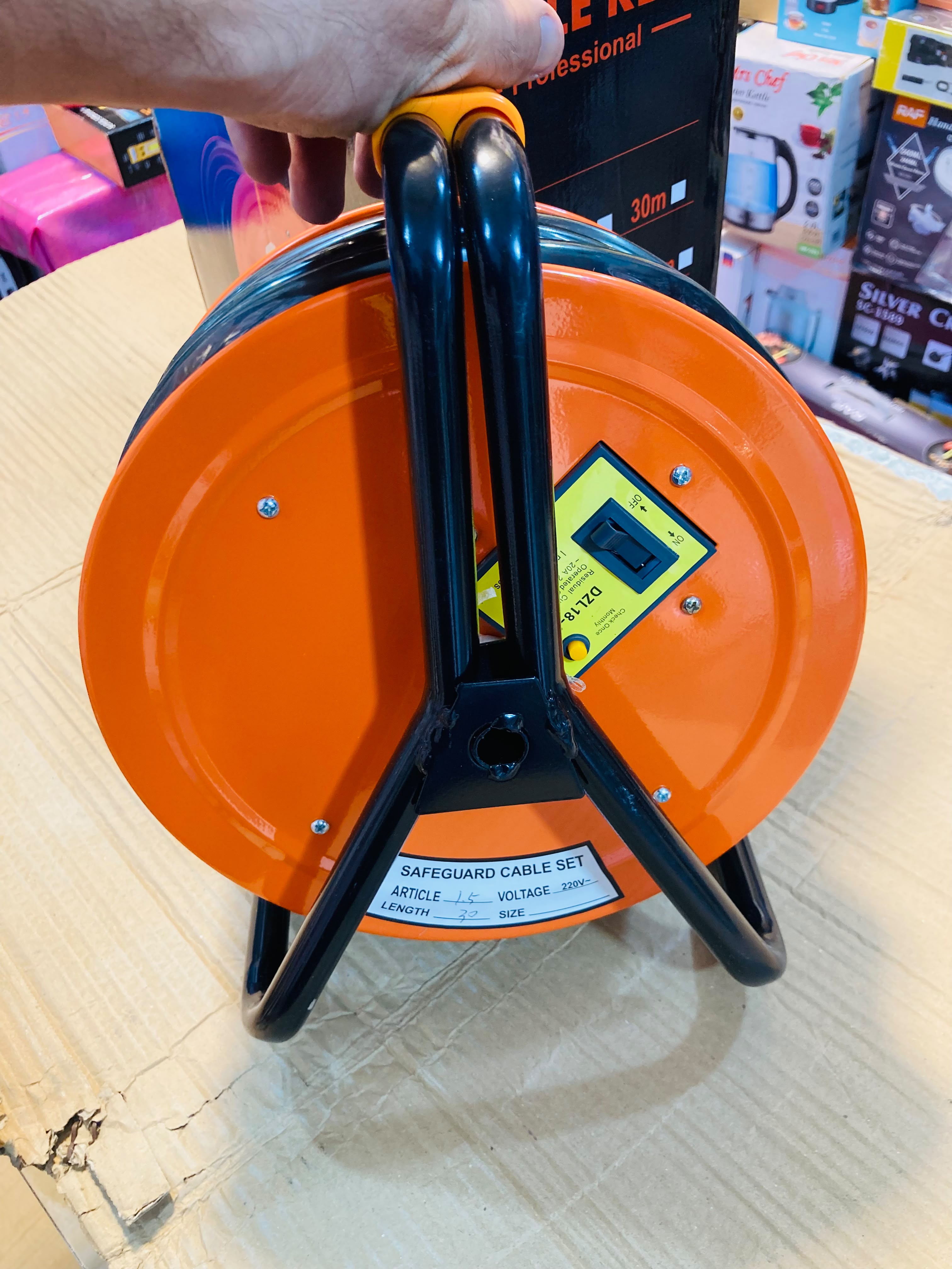 Professional Heavy-Duty Cable Reel Extension Set with 4 Universal Sockets, Circuit Breaker, and 30m Length DZL18-20