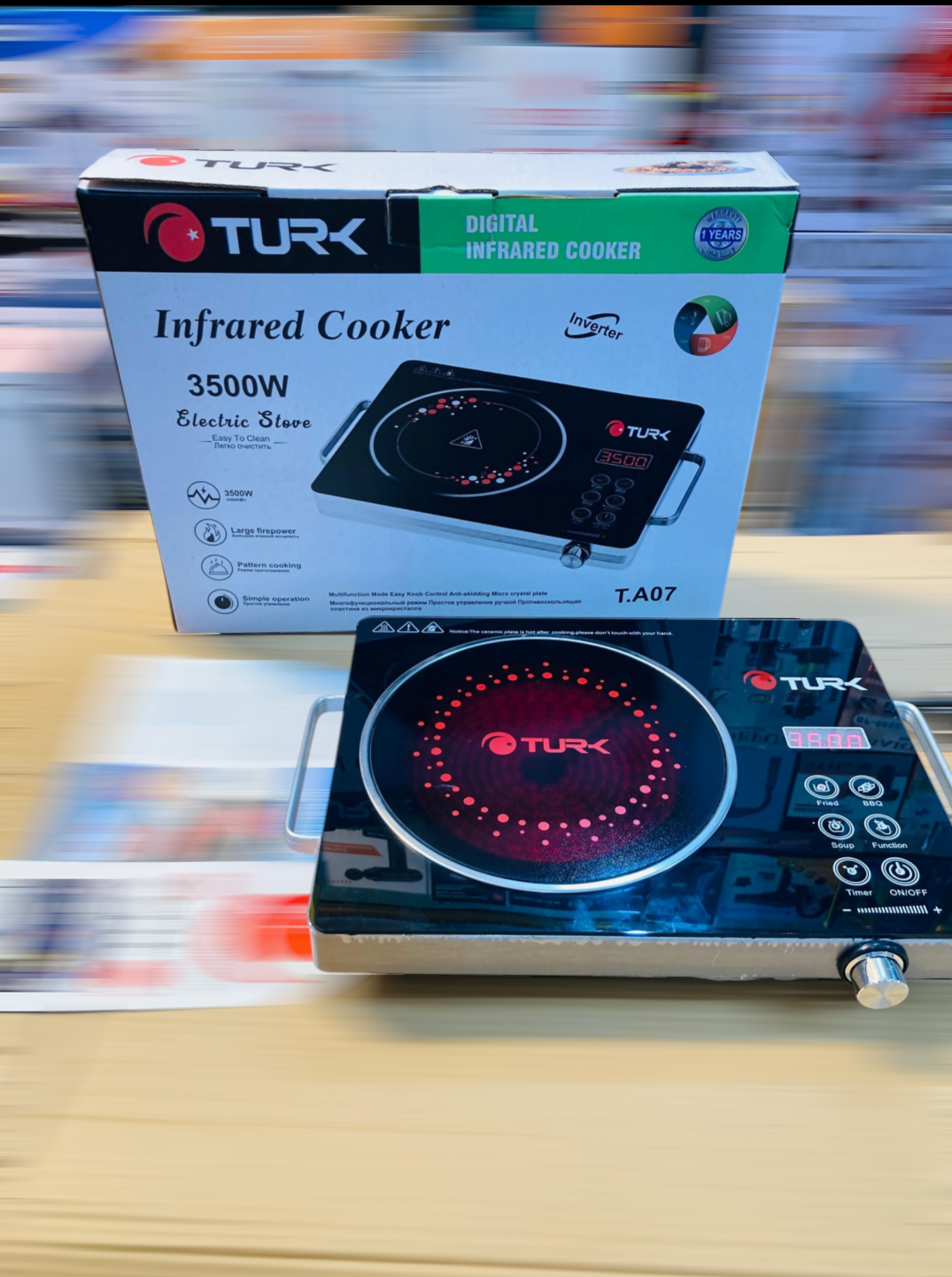 TURK Digital Infrared Cooker 3500W Electric Stove with Micro-Crystal Plate, Touch Controls & Handles T.A07