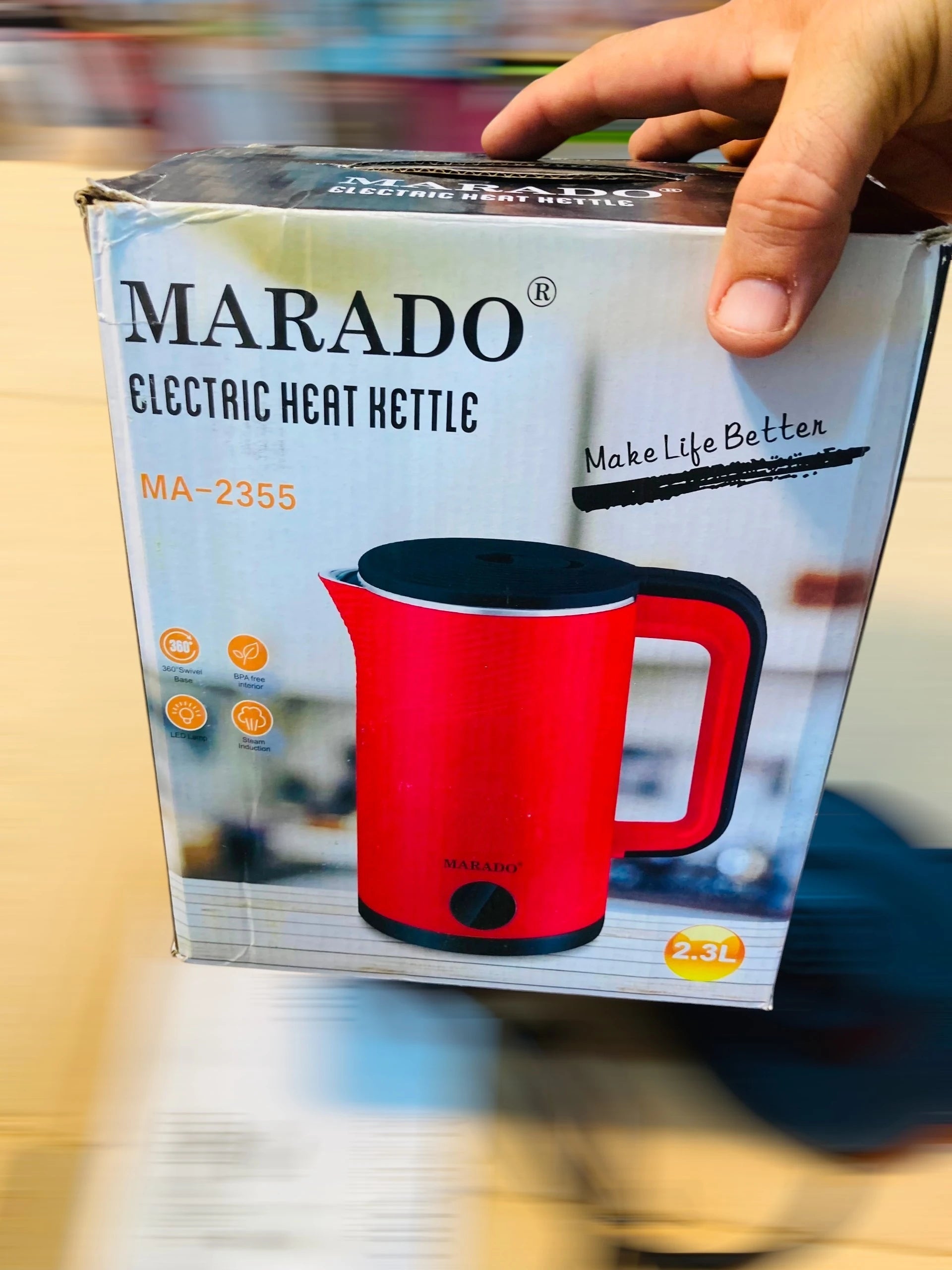 Marado Fast Electric Heat Kettle with 2.3L Capacity, 1500W Power, and 360-Degree Cordless Swivel Base, MA-2355