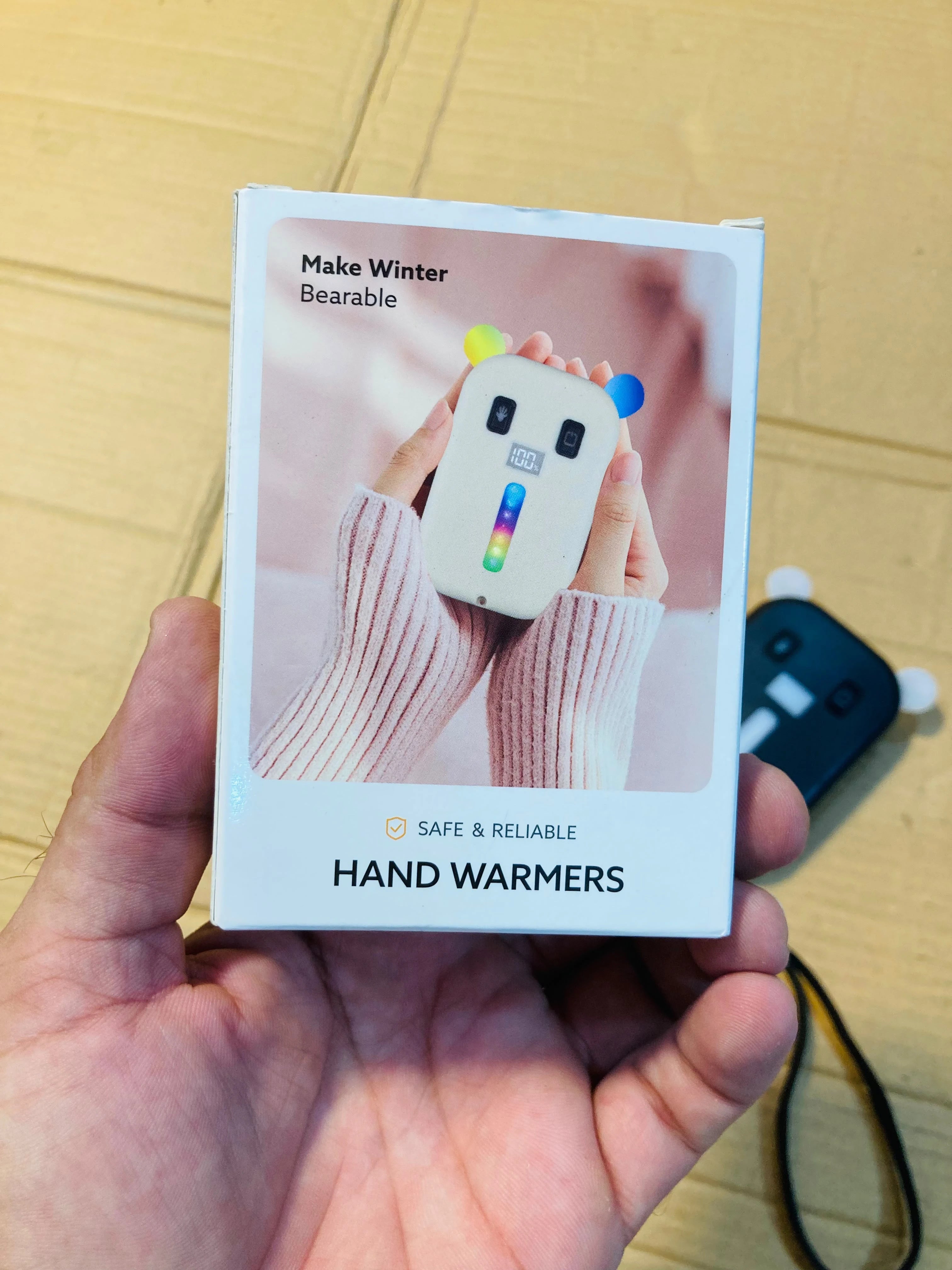 Cute Bear Pocket Hand Warmer with Digital Display Flashlight & Ambient Light Fast-Heating Rechargeable Electric Hand Warmer