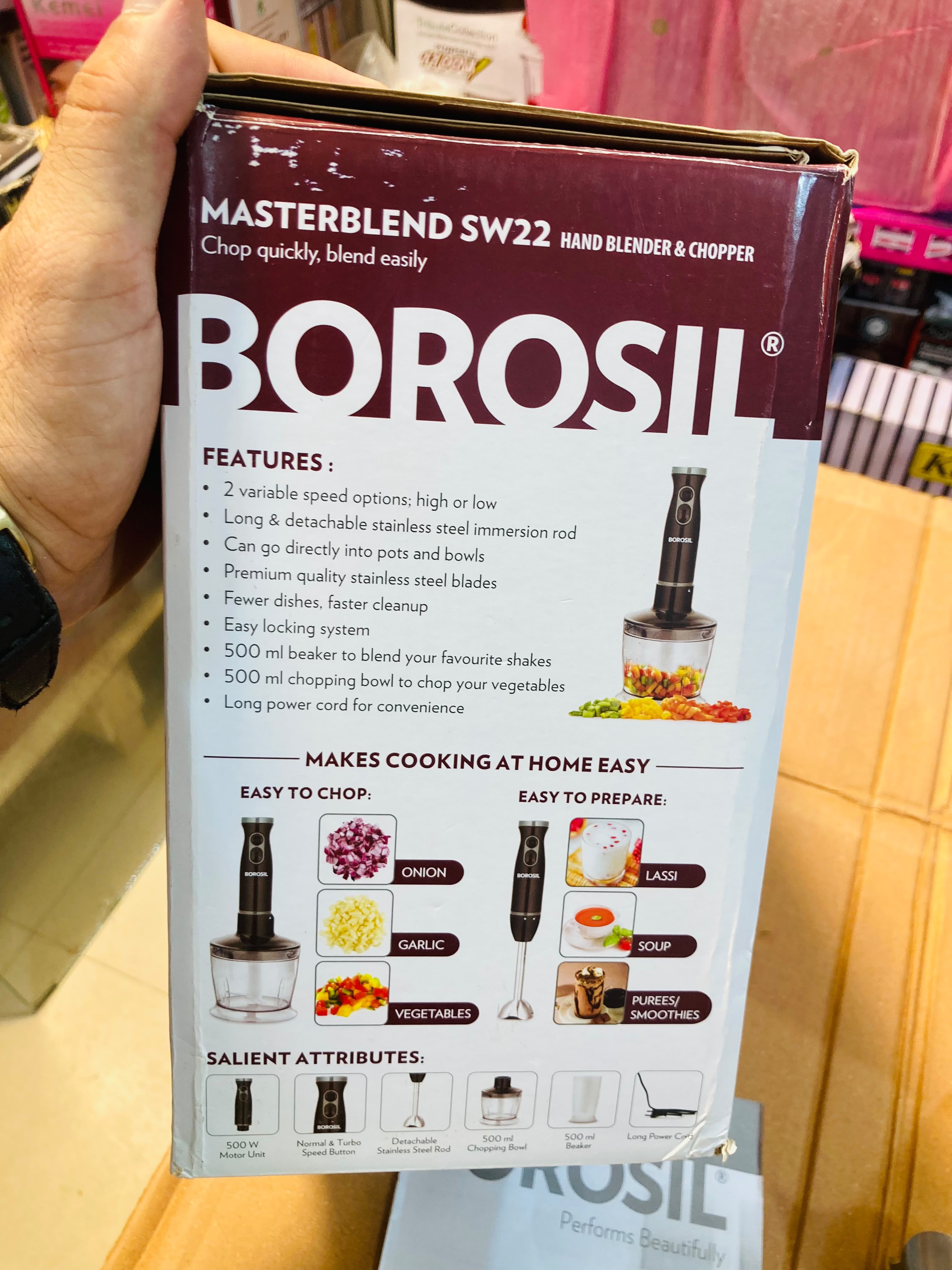 Borosil Masterblend 500W Hand Blender & Chopper Set SW22