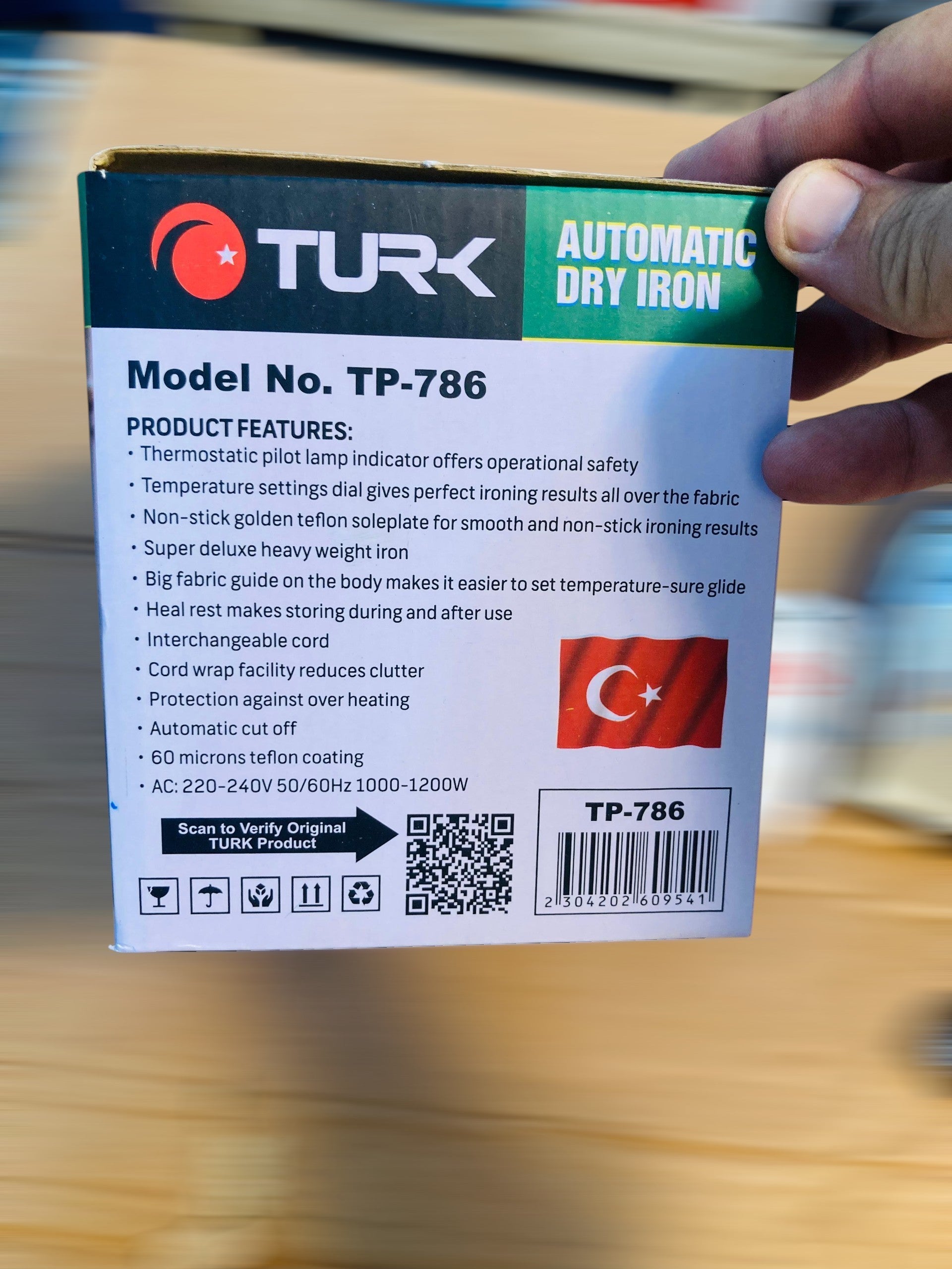 TURK 1000W Heavyweight Automatic Dry Iron with 60 Microns Nano Ceramic Coating TP-786