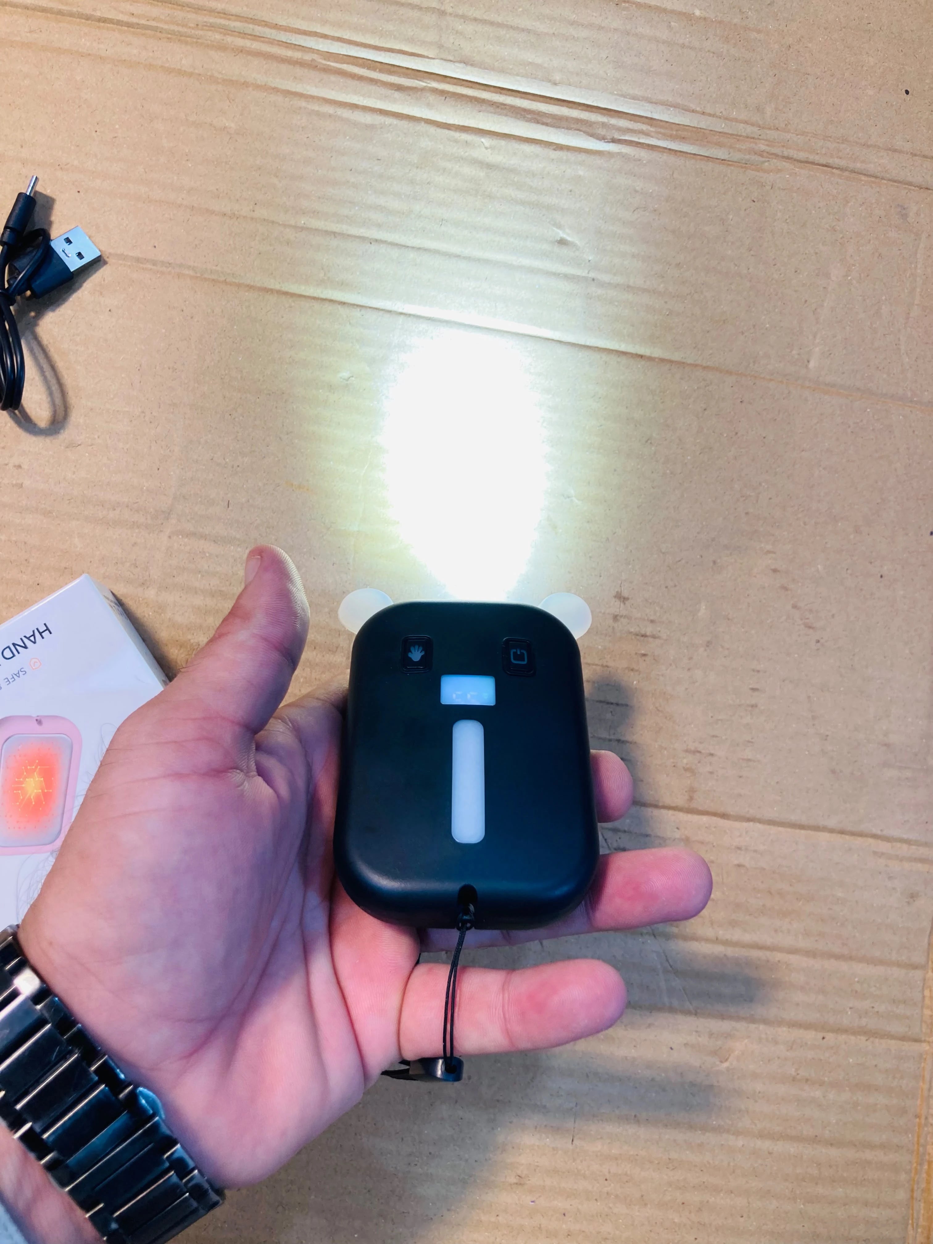 Cute Bear Pocket Hand Warmer with Digital Display Flashlight & Ambient Light Fast-Heating Rechargeable Electric Hand Warmer