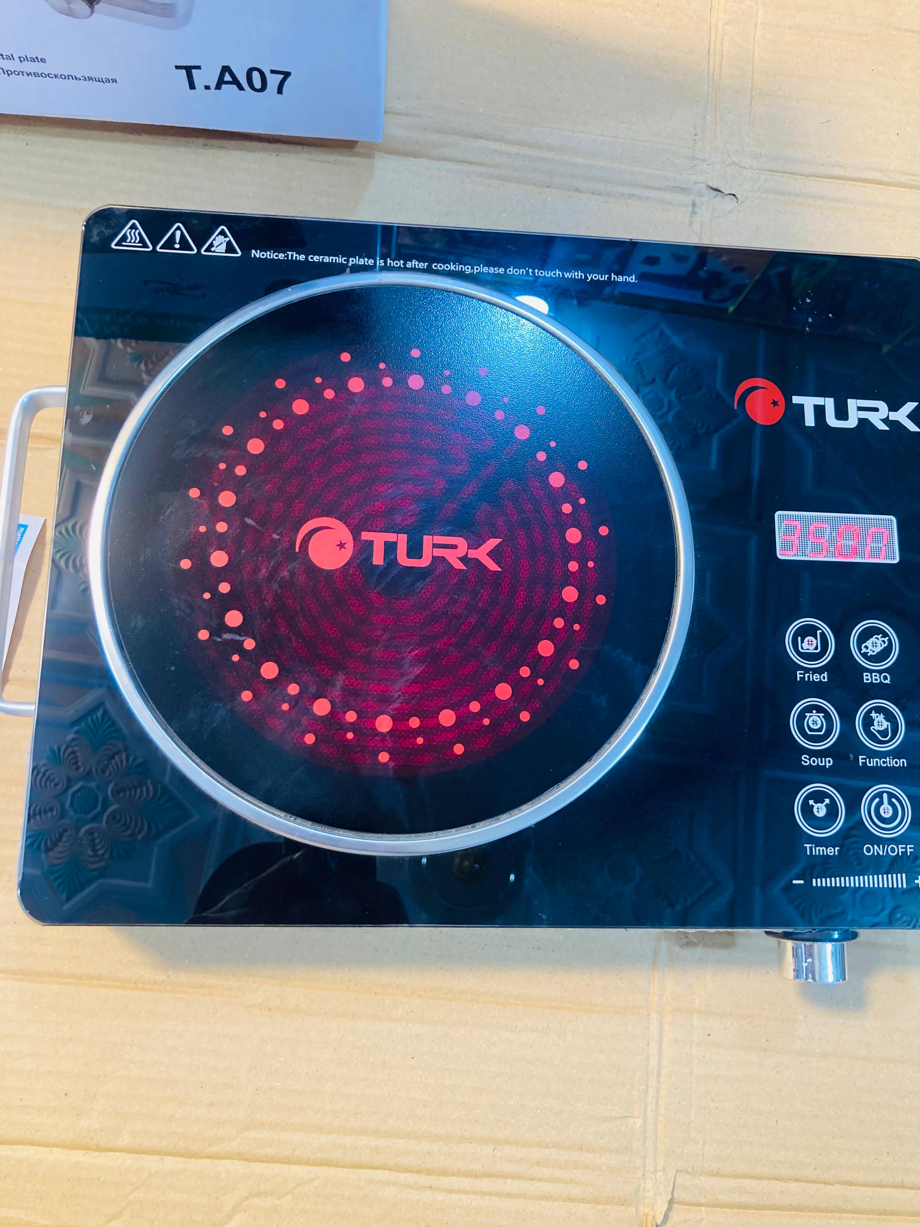 TURK Digital Infrared Cooker 3500W Electric Stove with Micro-Crystal Plate, Touch Controls & Handles T.A07