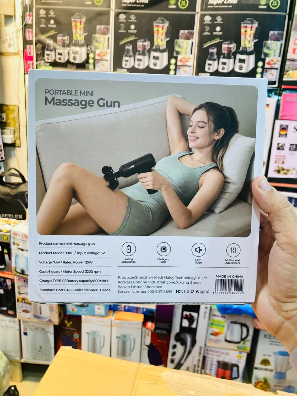 MDHL Portable Mini Massage Gun 6-Speed Deep Tissue Electric Handheld Massager with 5 Detachable Heads MD-990