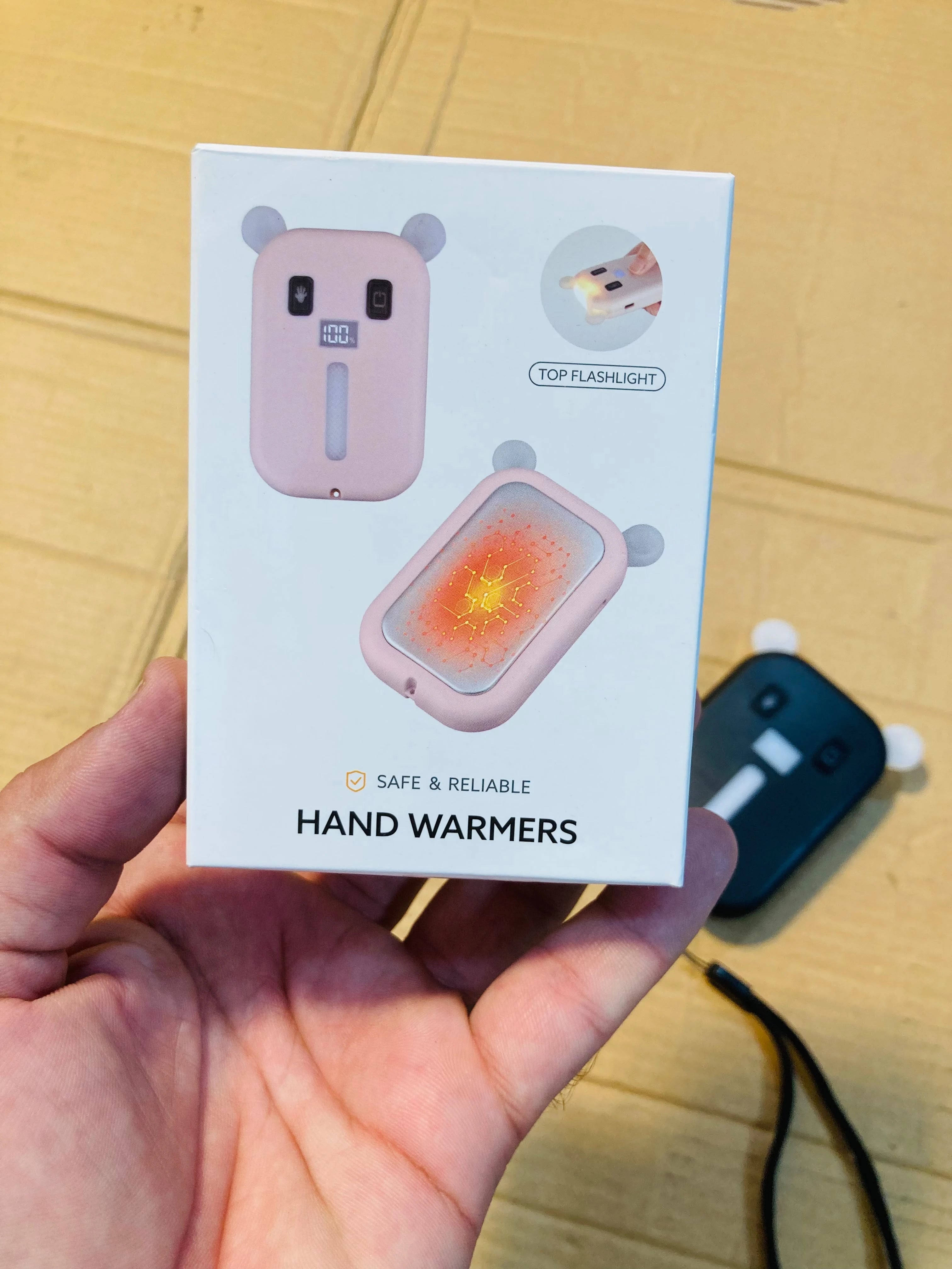Cute Bear Pocket Hand Warmer with Digital Display Flashlight & Ambient Light Fast-Heating Rechargeable Electric Hand Warmer