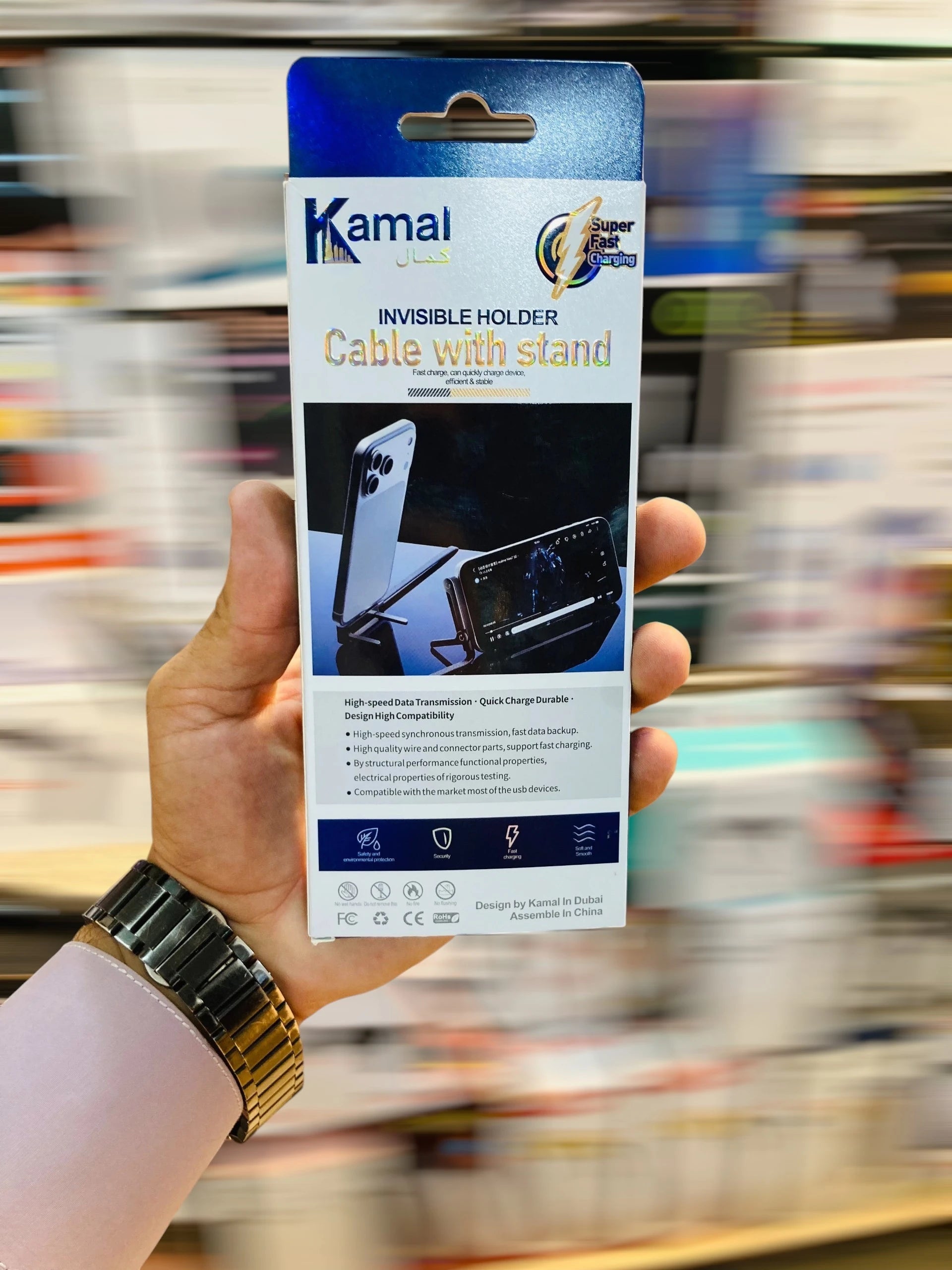 Kamal 240W Fast Charging Cable with Built-in Phone Stand Durable Braided USB Data Cable with Foldable Kickstand K123