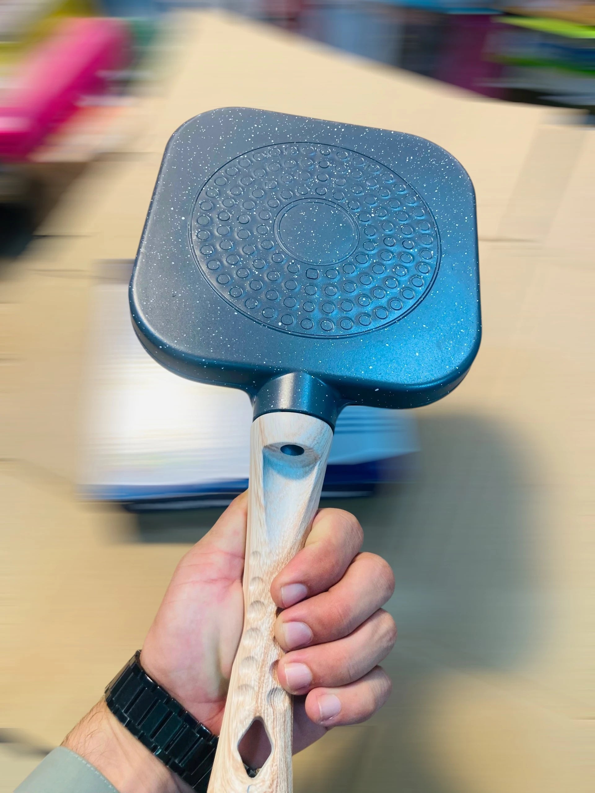 Medical Stone 4 Holes Breakfast Frying Pan with Non-Stick Coating and Wood-Grain Handle