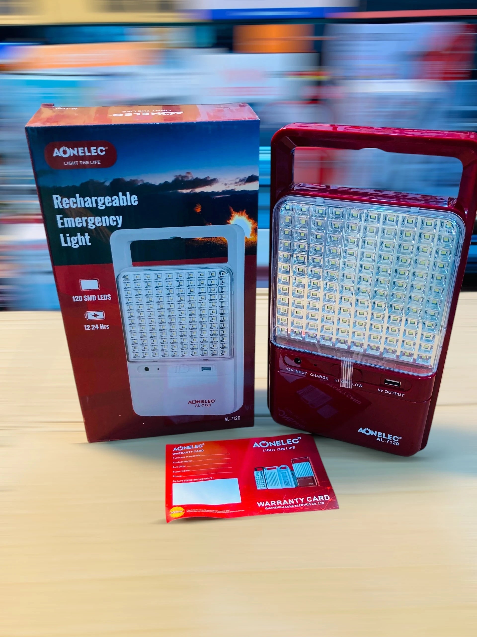 Aonelec  Rechargeable Emergency Light with 120 SMD LEDs, 4000mAh Battery, and USB Power Bank Output AL-7120