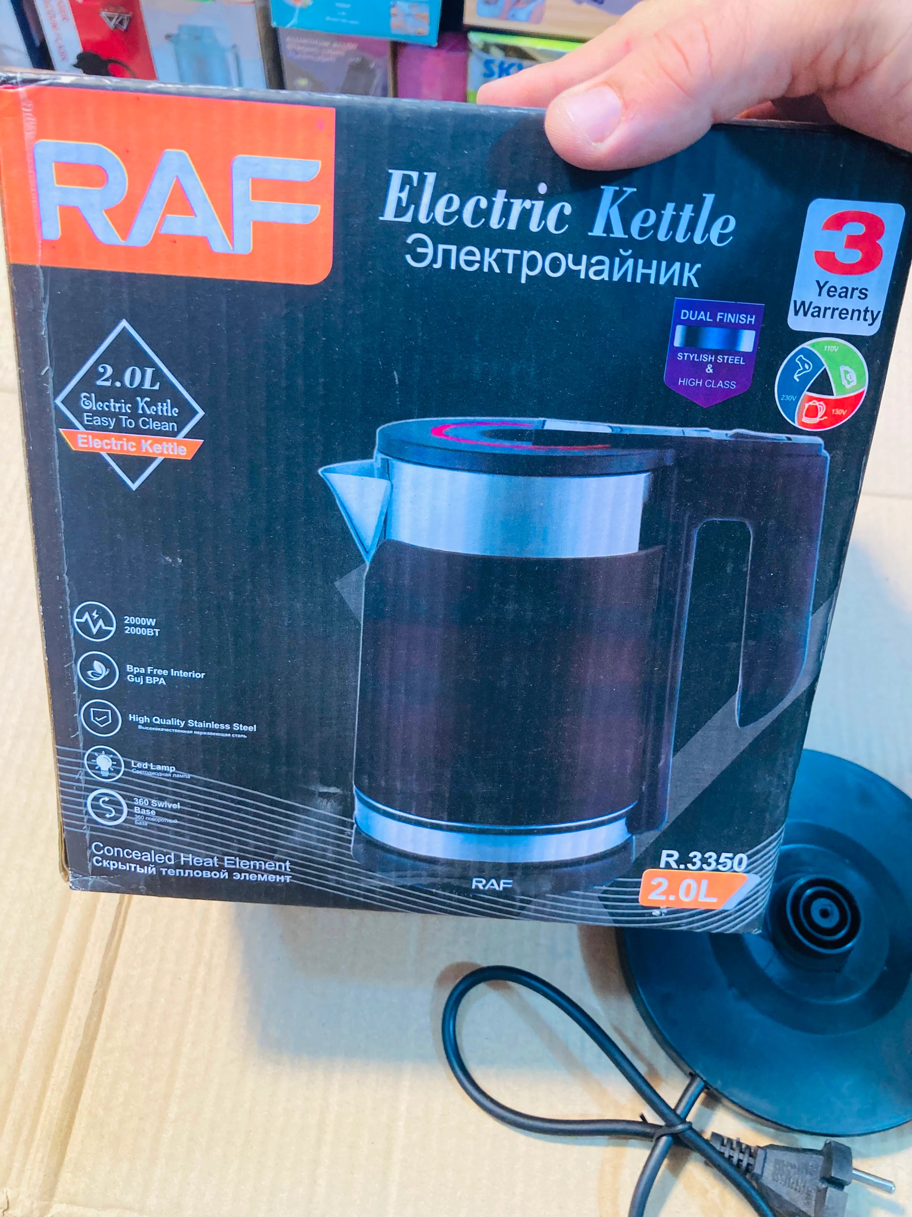 RAF 2.0L Electric Kettle - Dual Finish Black & Stainless Steel High-Class Water Boiler with 360-Degree Swivel Base and LED Indicator R.3350