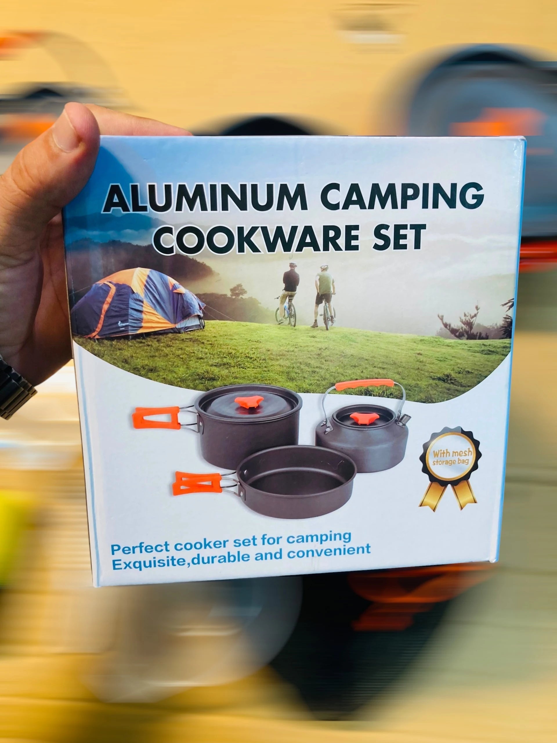 Aluminum Camping Cookware Set – 10-in-1 Lightweight Mess Kit with 1.1L Teapot, Pot, Frying Pan & Accessories TZ301