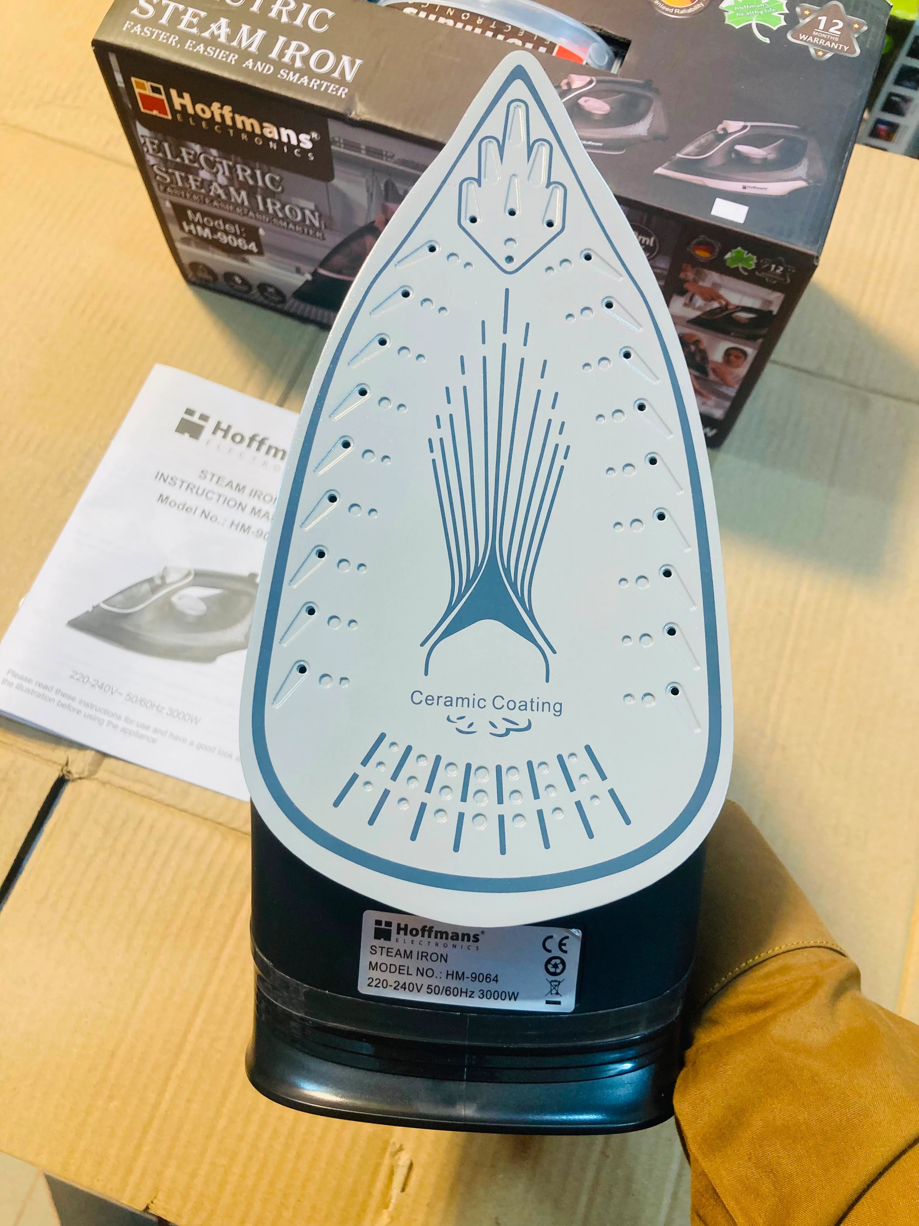 Hoffmans Electronics 3000W Electric Steam Iron with 380ml Water Tank & Ceramic Soleplate (HM-9064)